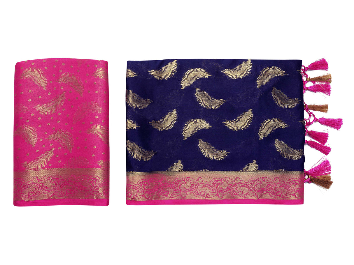 Mimosa Womens Crepe Saree Mysore Silk Navy Blue Color