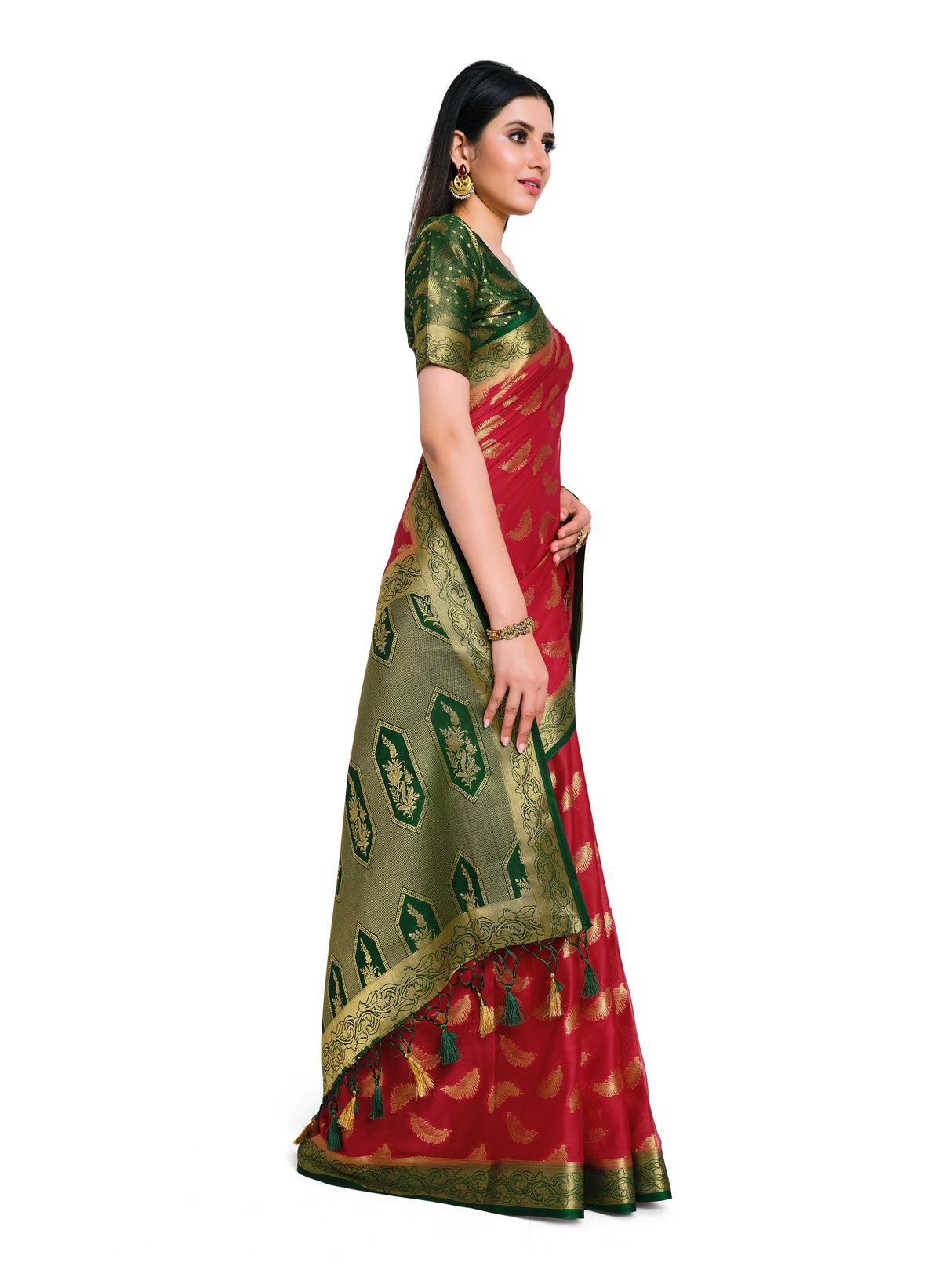 Mimosa Womens Crepe Saree Mysore Silk Red Color
