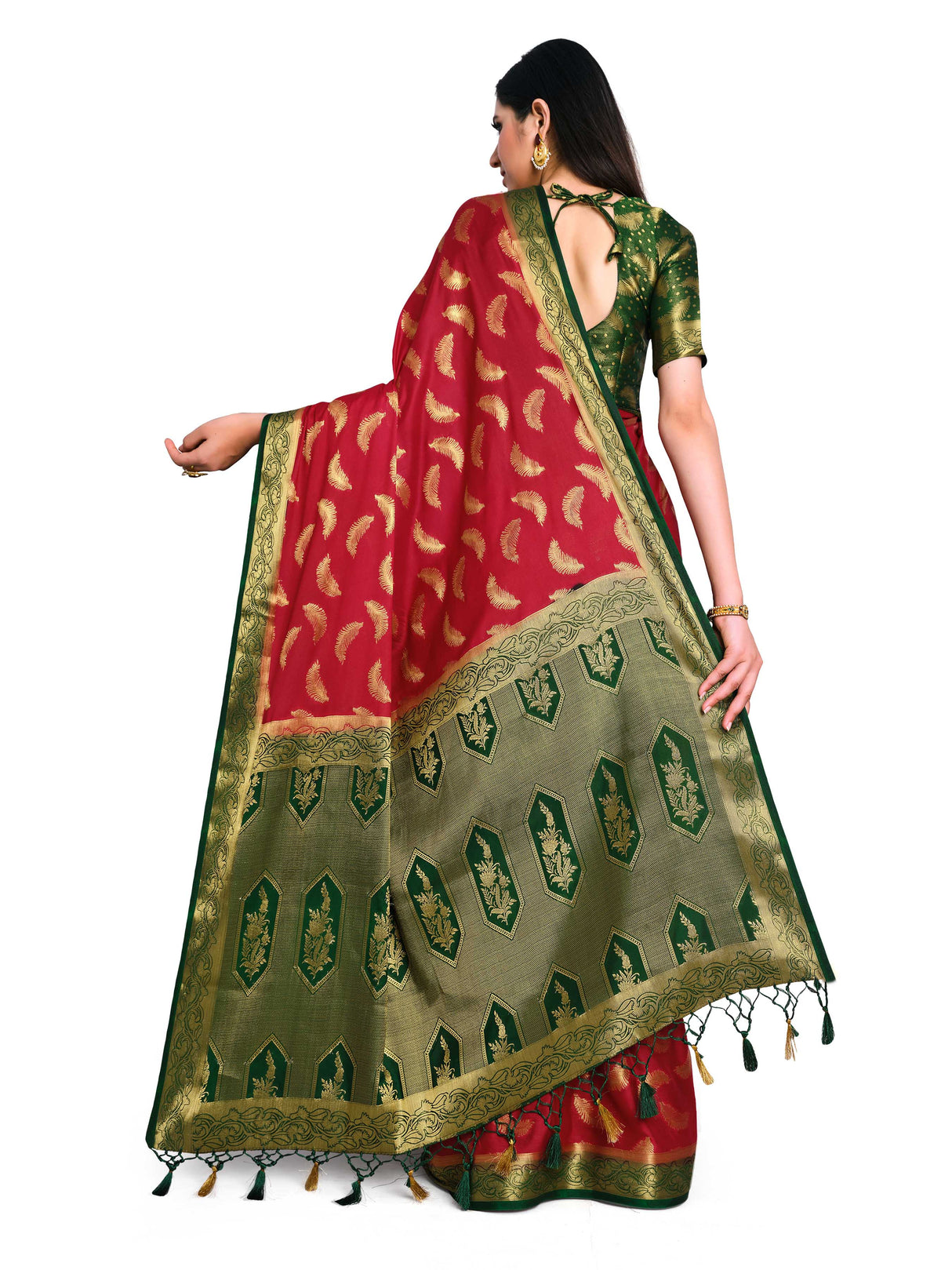 Mimosa Womens Crepe Saree Mysore Silk Red Color