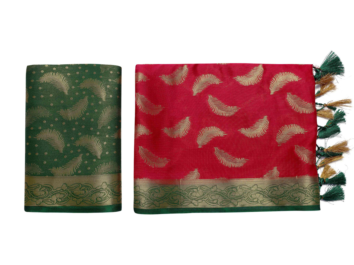 Mimosa Womens Crepe Saree Mysore Silk Red Color