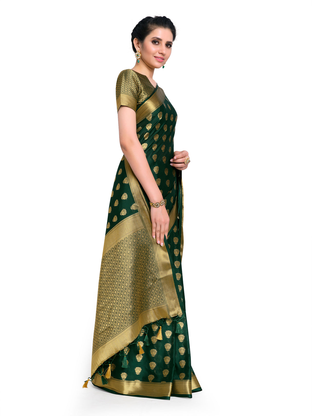 Mimosa Womens Crepe Saree Mysore Silk BGreen Color