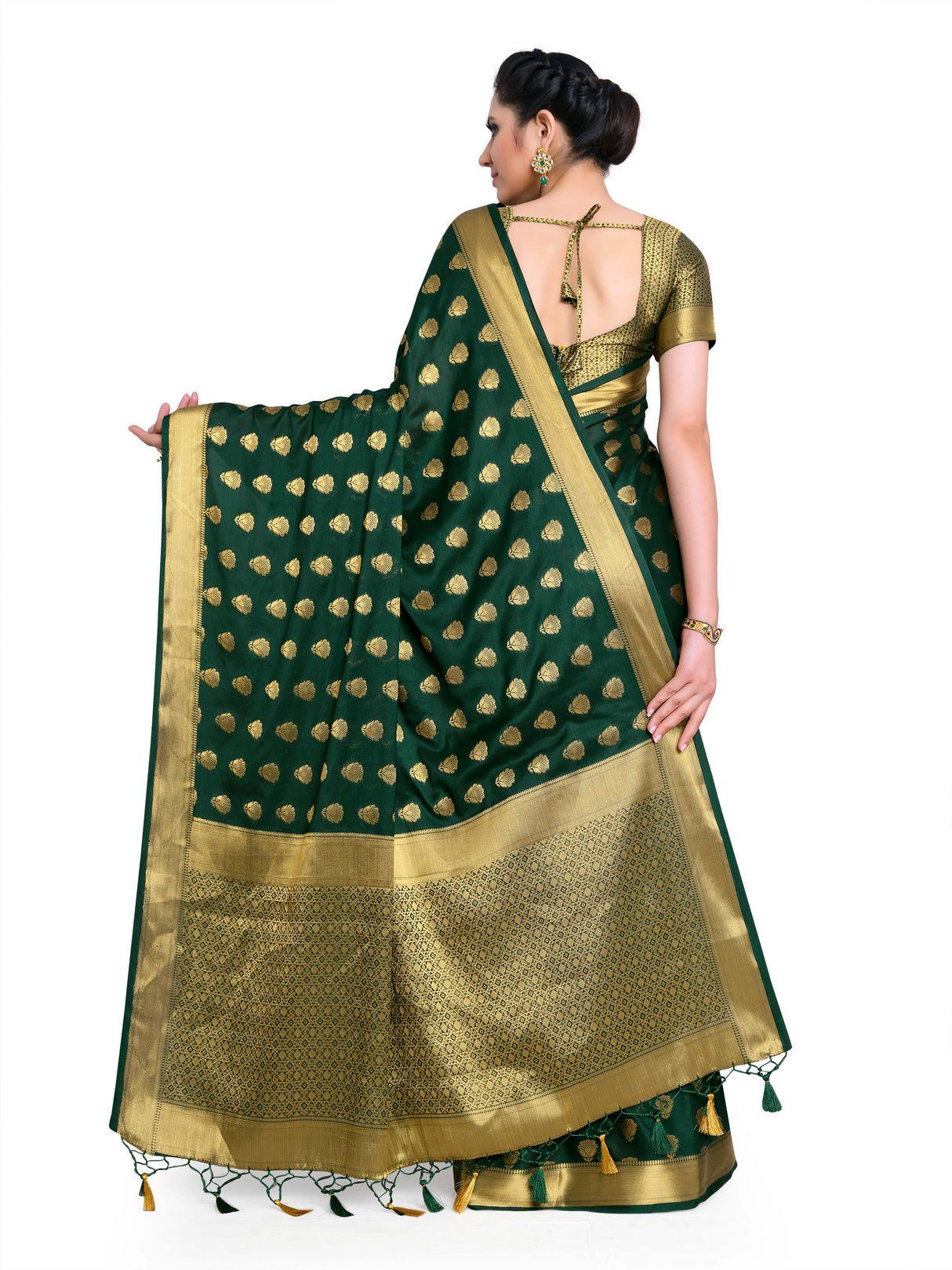 Mimosa Womens Crepe Saree Mysore Silk BGreen Color