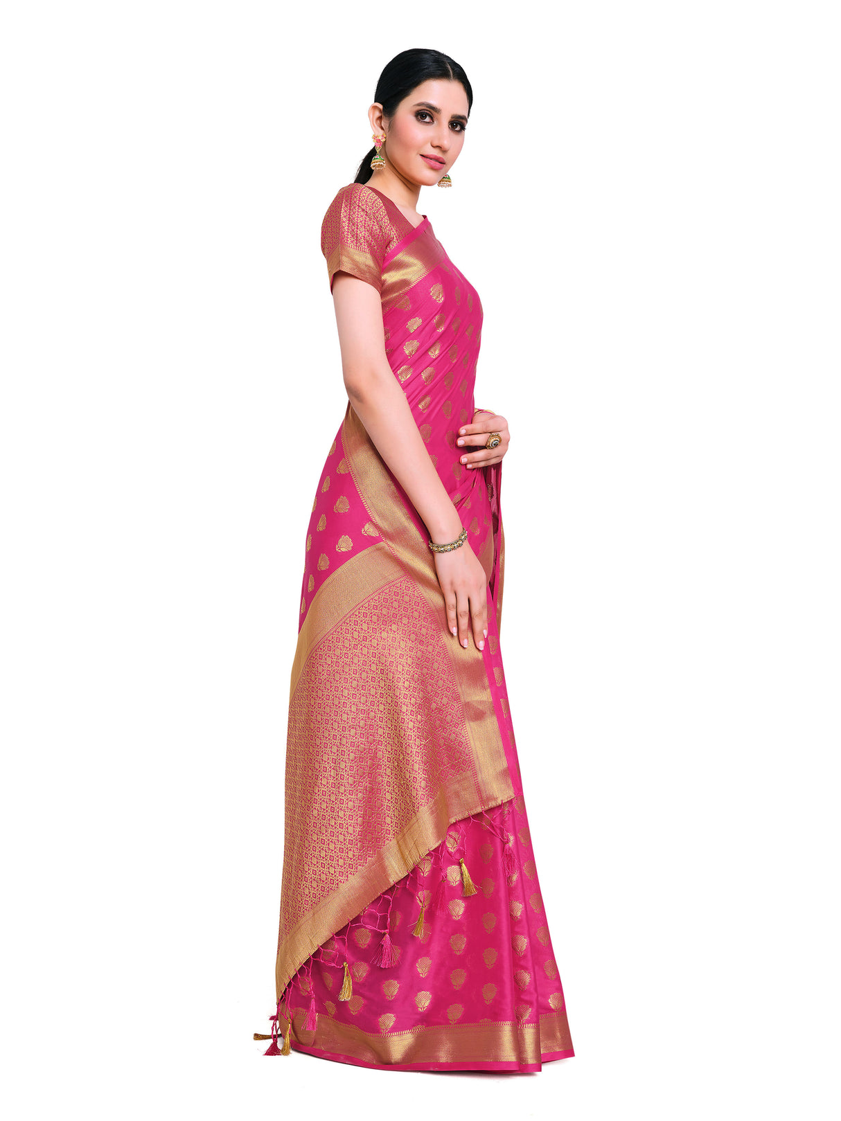 Mimosa Womens Crepe Saree Mysore Silk Rani Color