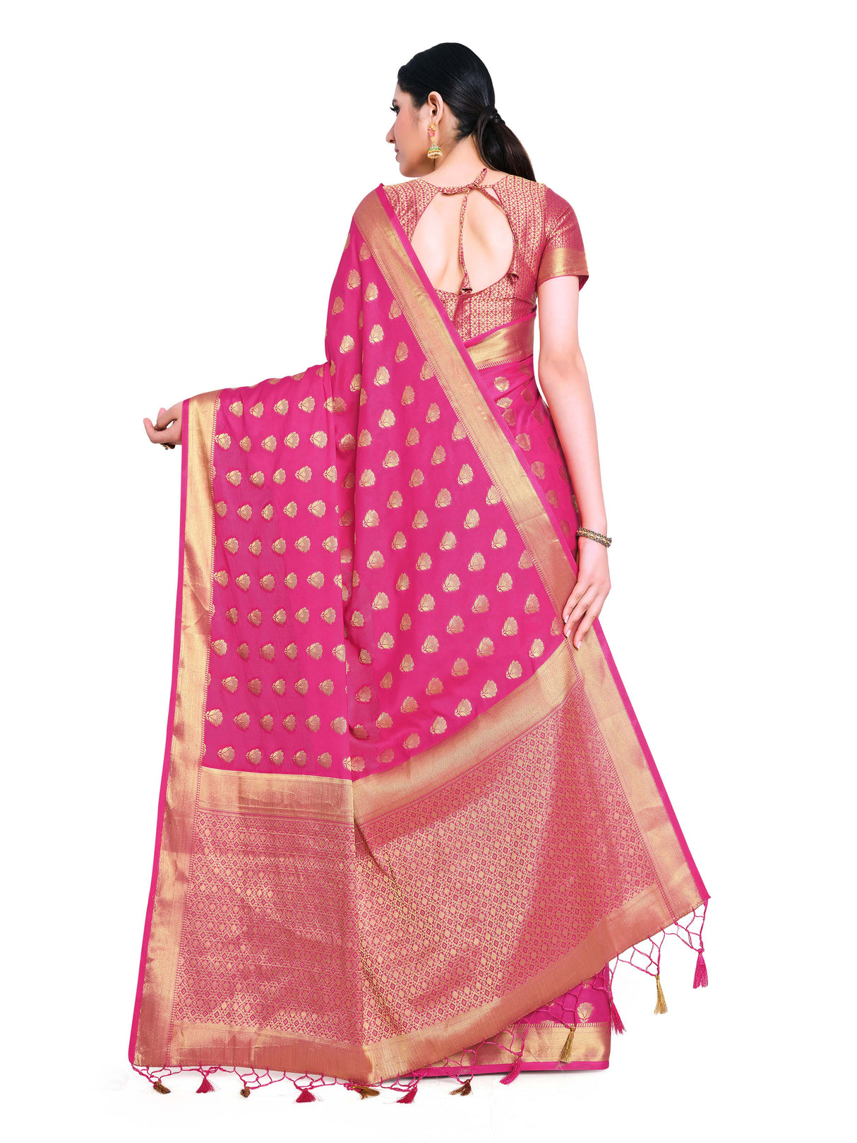 Mimosa Womens Crepe Saree Mysore Silk Rani Color