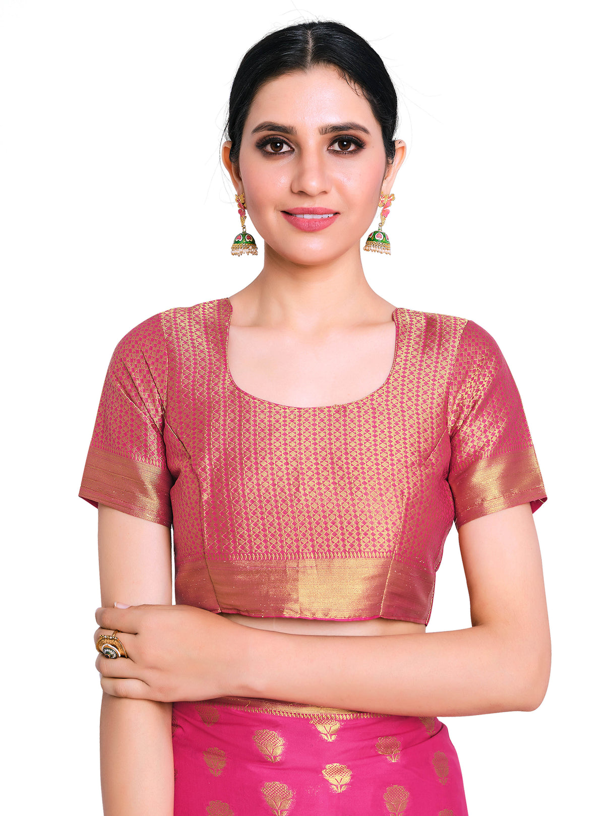 Mimosa Womens Crepe Saree Mysore Silk Rani Color