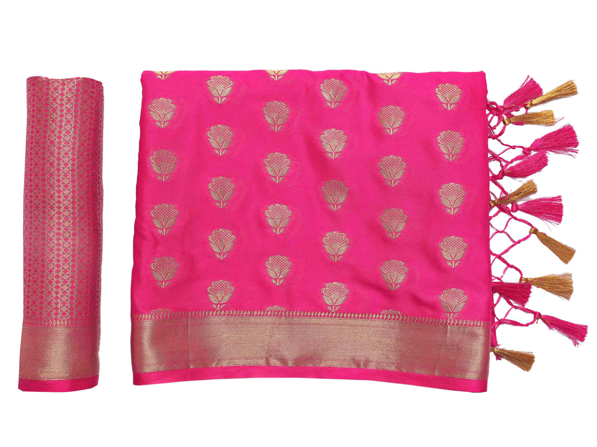 Mimosa Womens Crepe Saree Mysore Silk Rani Color