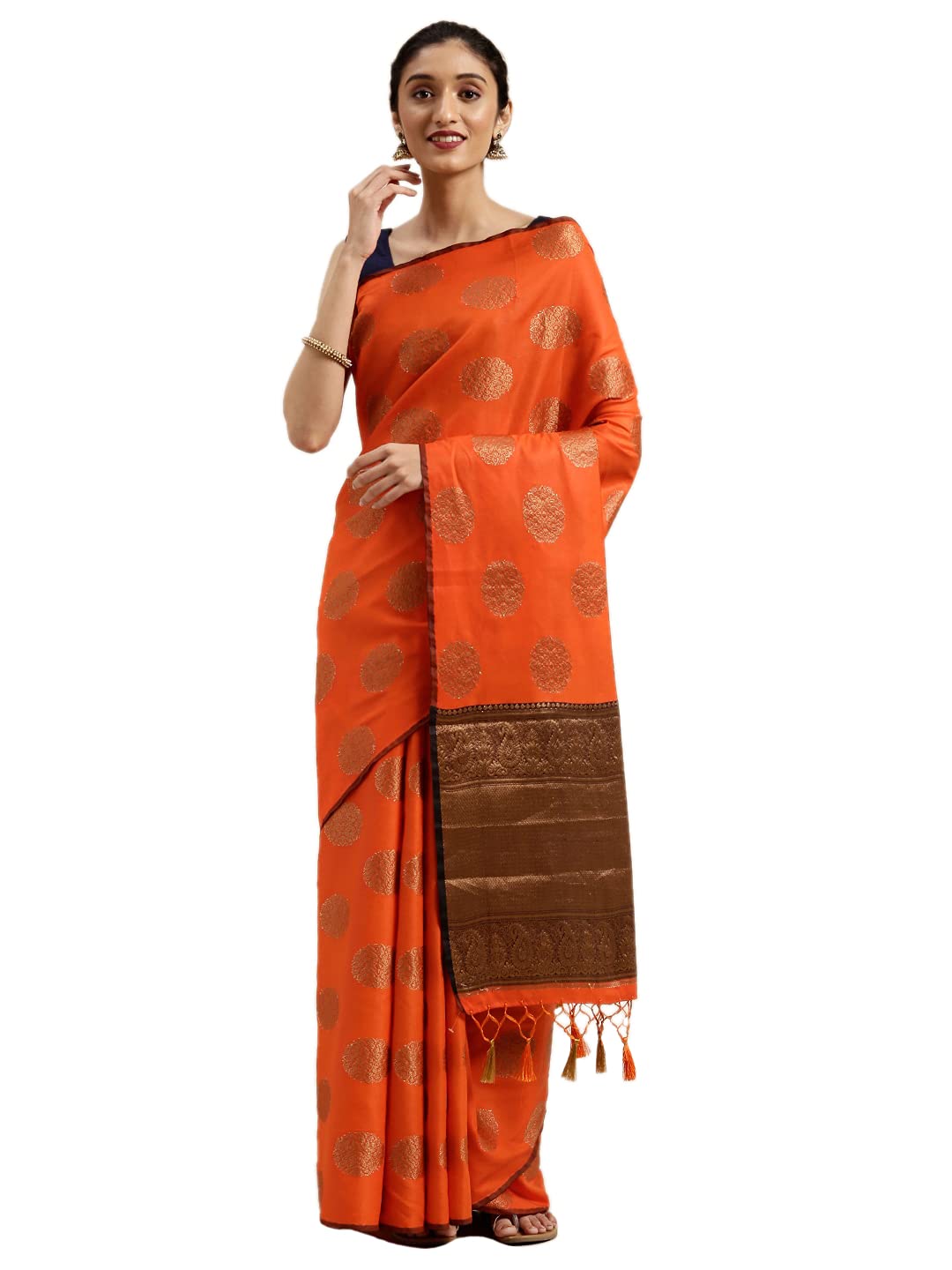 Mimosa Womens Art Silk Saree Kanjivaram Orange Color