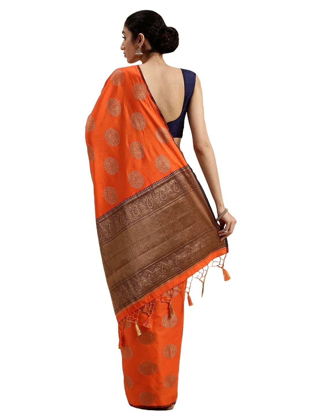 Mimosa Womens Art Silk Saree Kanjivaram Orange Color