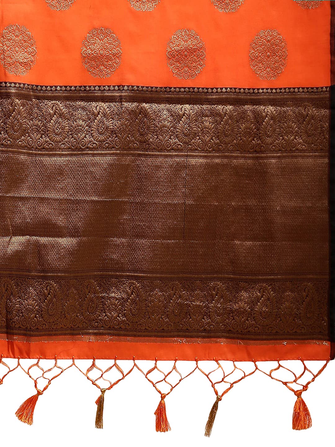 Mimosa Womens Art Silk Saree Kanjivaram Orange Color
