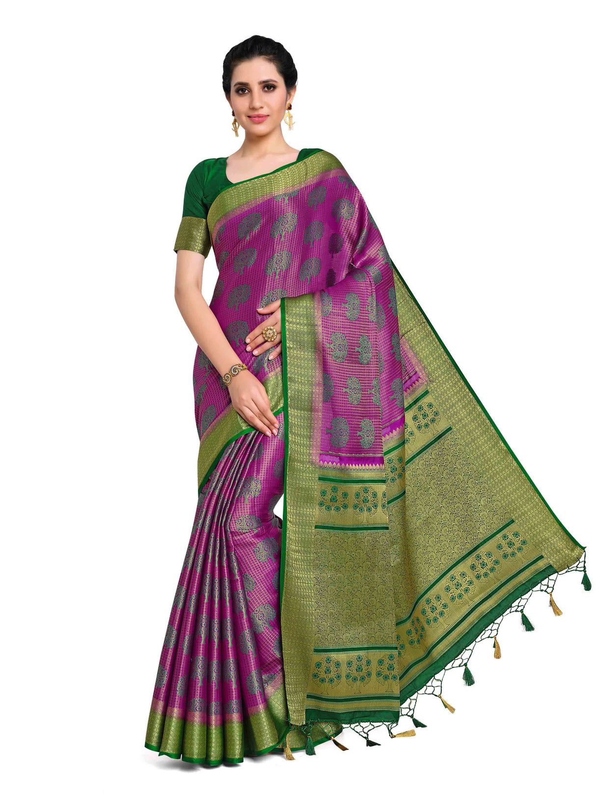 Mimosa Womens Art Silk Saree Kanjivaram Mejanta Color