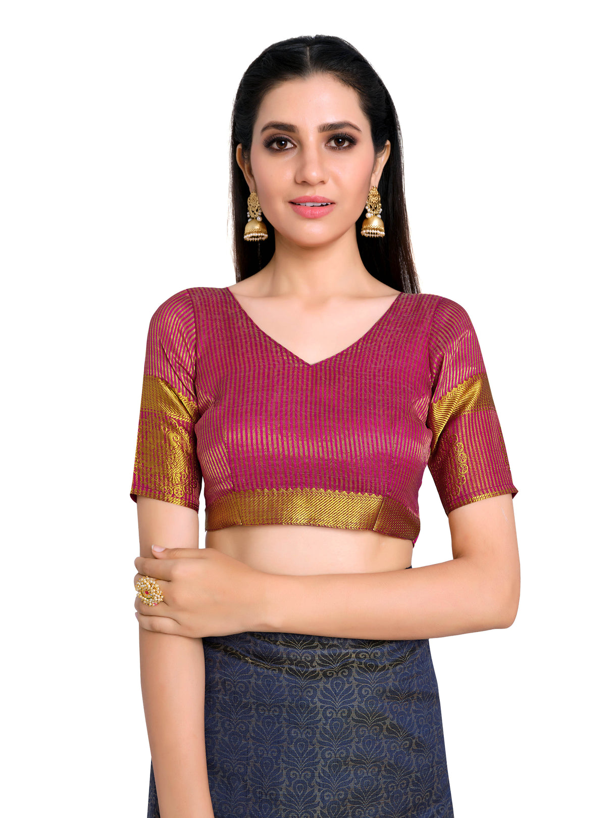 Mimosa Womens Art Silk Saree Kanjivaram Navy Blue Color