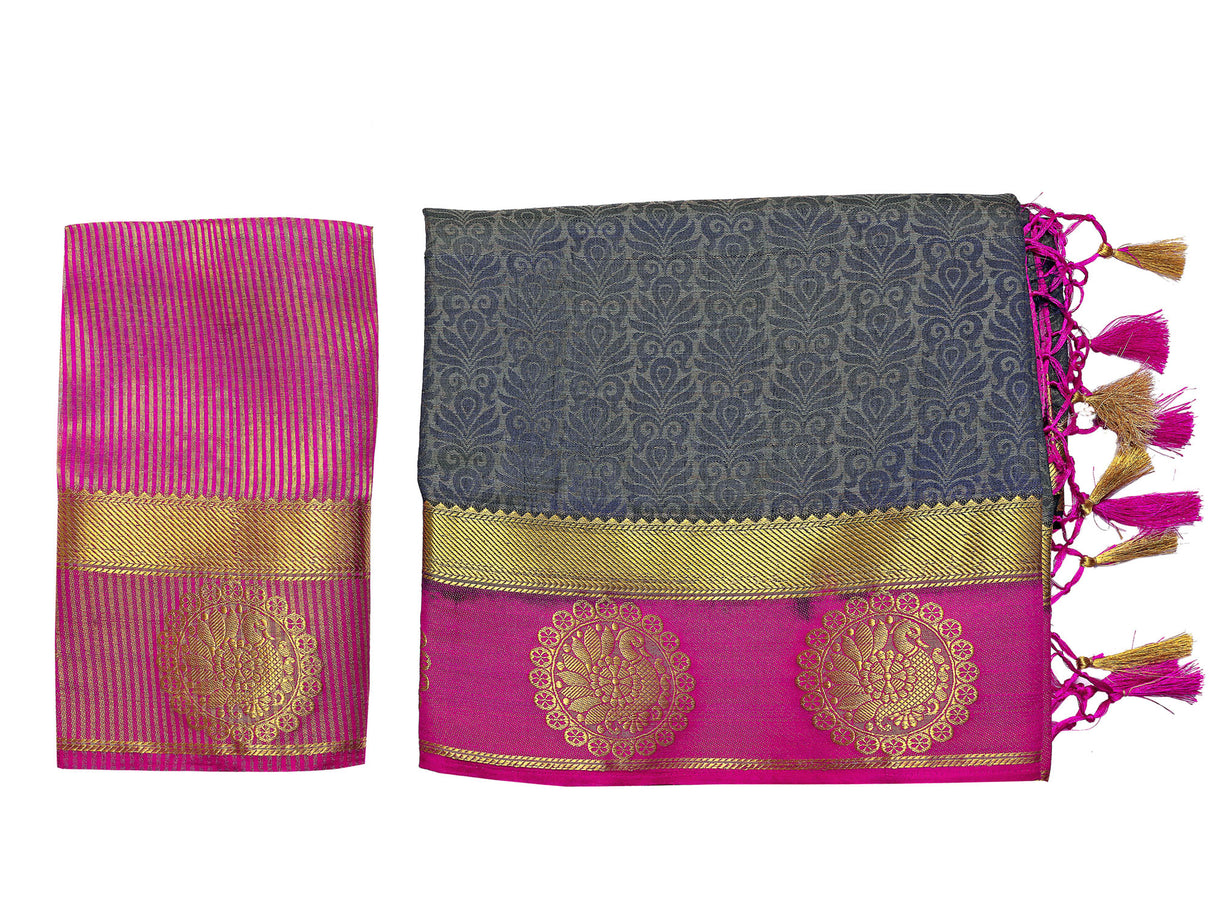 Mimosa Womens Art Silk Saree Kanjivaram Navy Blue Color