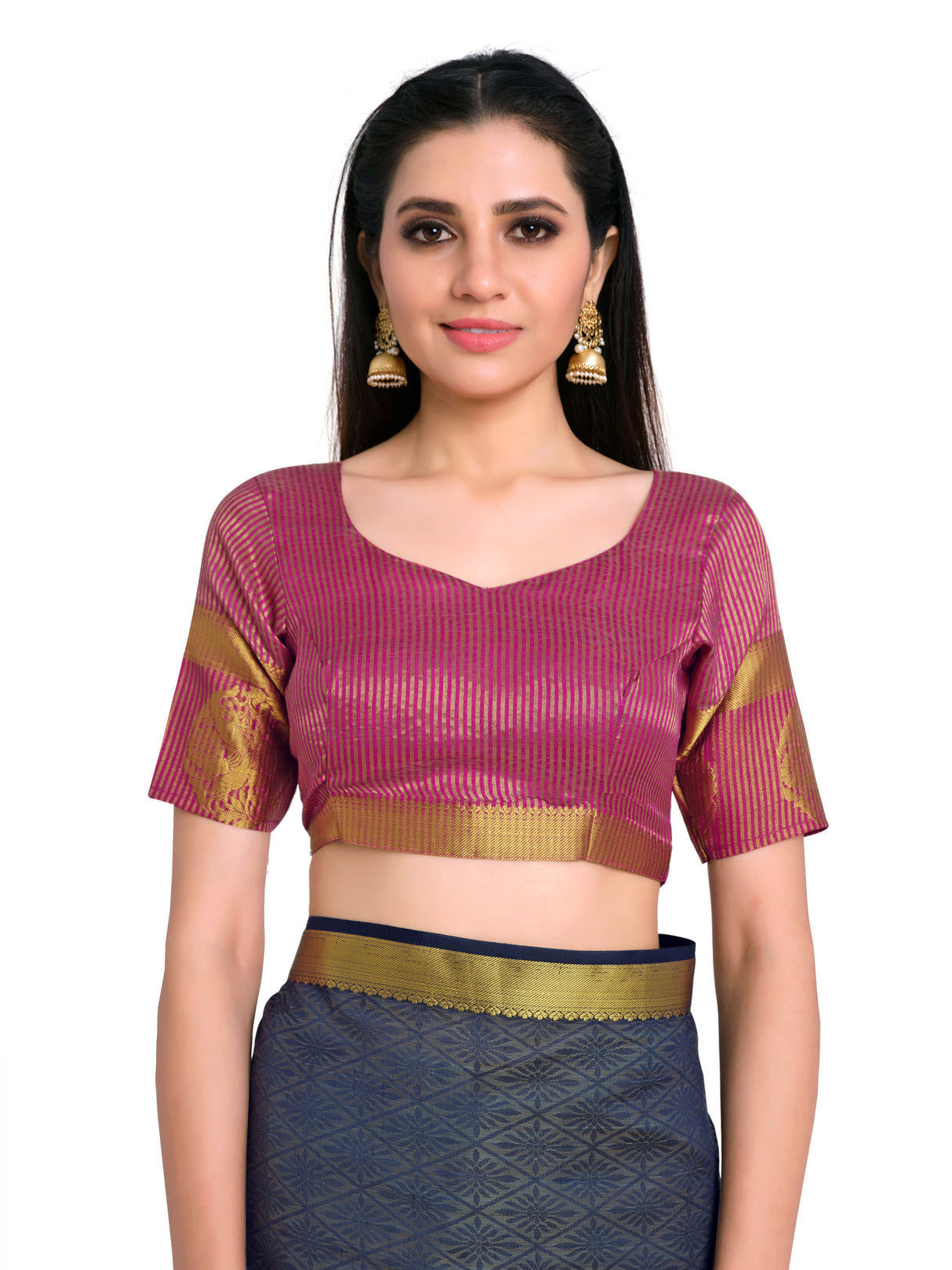 Mimosa Womens Art Silk Saree Kanjivaram Navy Blue Color