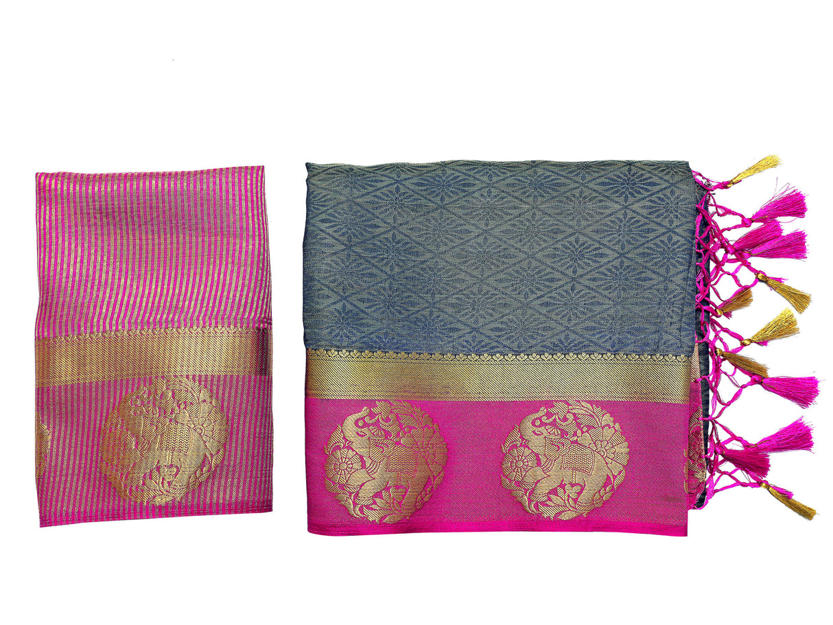 Mimosa Womens Art Silk Saree Kanjivaram Navy Blue Color