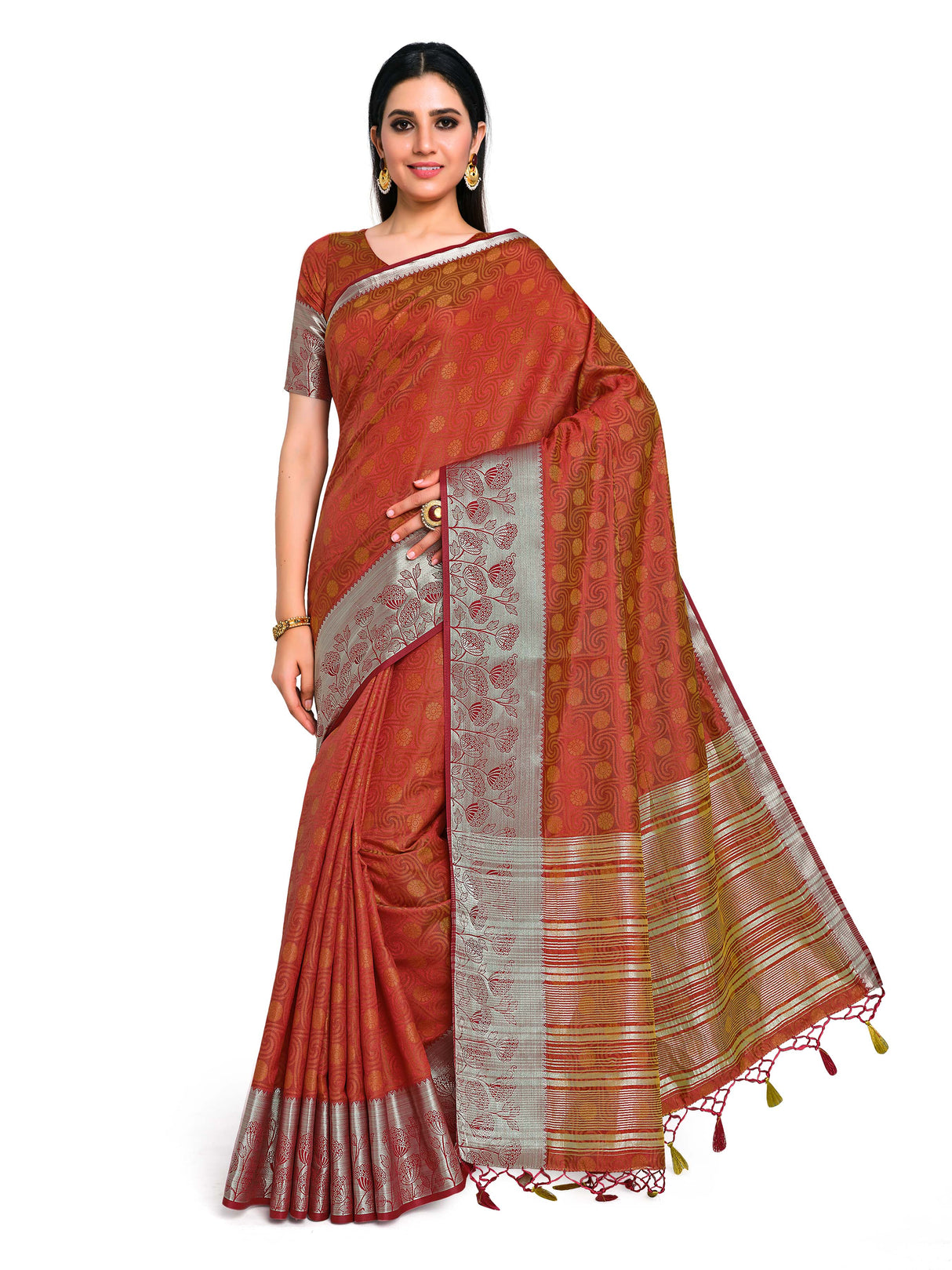 Mimosa Womens Art Silk Saree Kanjivaram style Maroon Color
