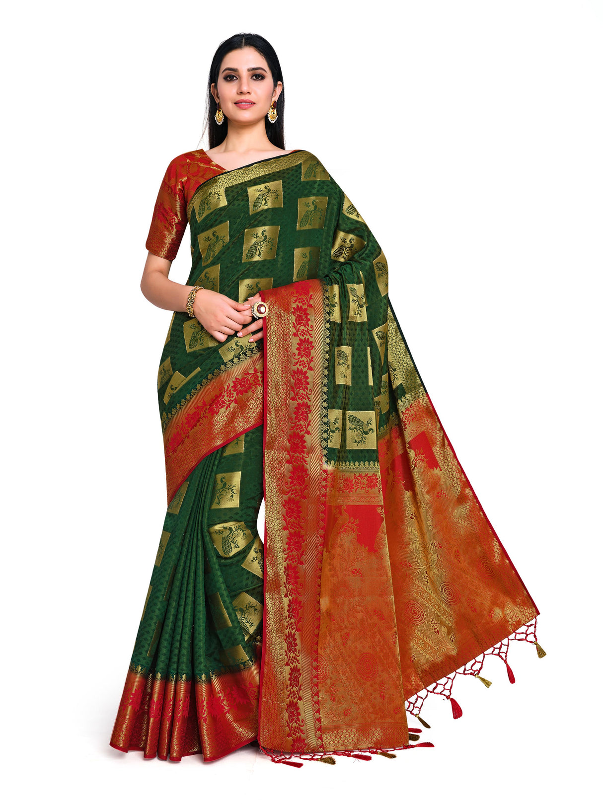 Mimosa Womens Art Silk Saree Kanjivaram BGreen Color