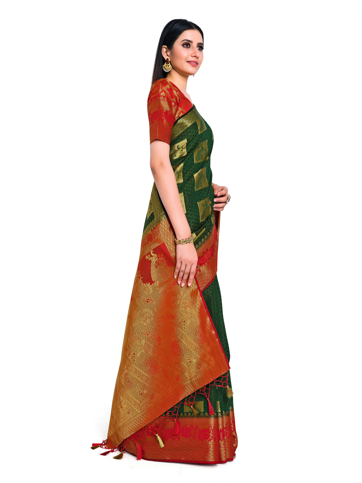 Mimosa Womens Art Silk Saree Kanjivaram BGreen Color