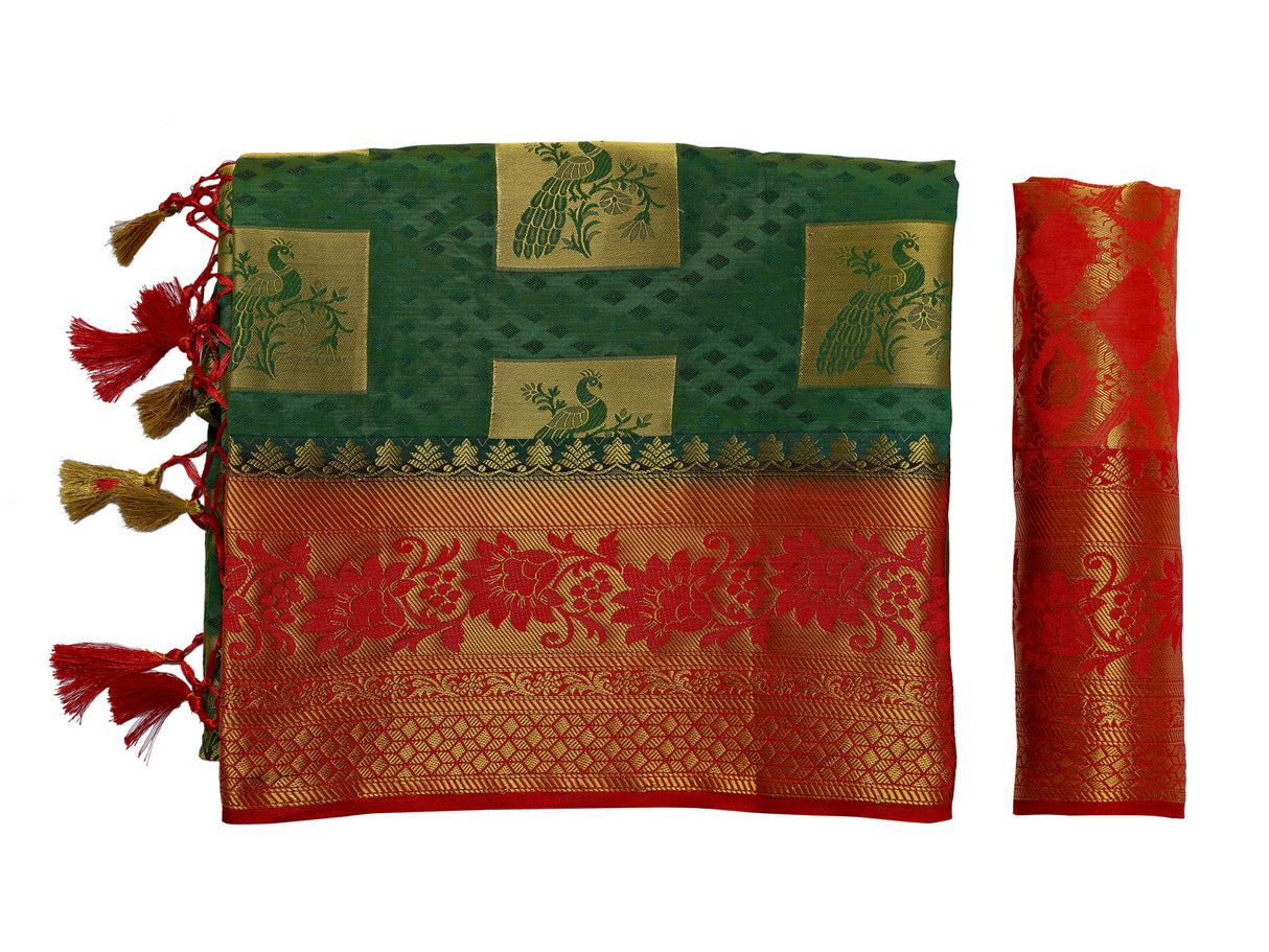 Mimosa Womens Art Silk Saree Kanjivaram BGreen Color