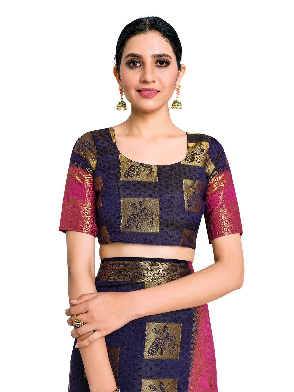 Mimosa Womens Art Silk Saree Kanjivaram Navy Blue Color