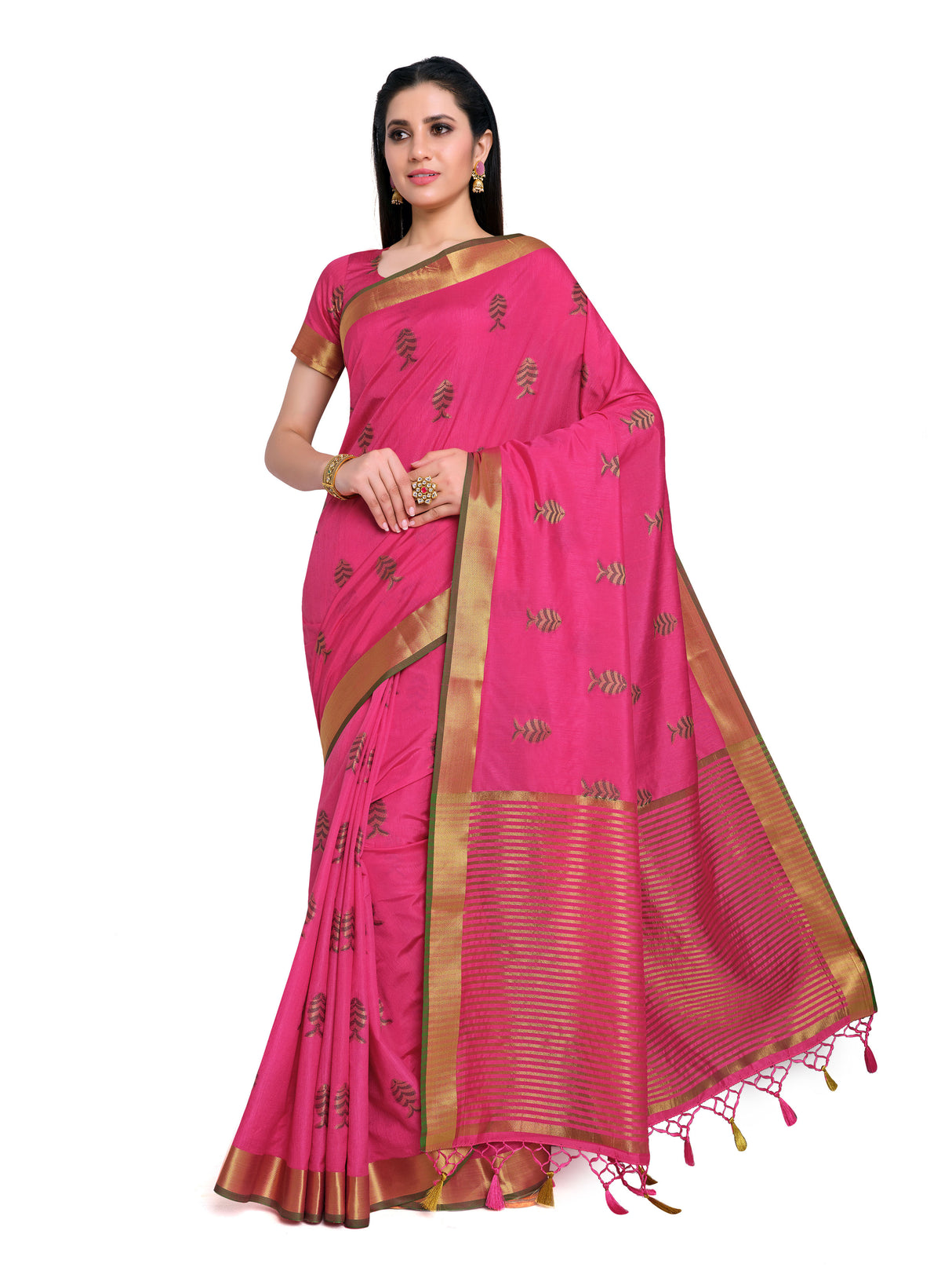 Mimosa Womens Art Silk Saree Kanjivaram style Strawberry Color