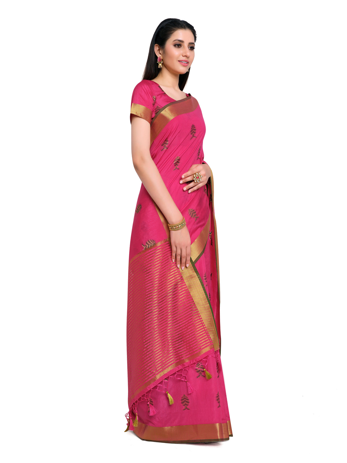 Mimosa Womens Art Silk Saree Kanjivaram style Strawberry Color