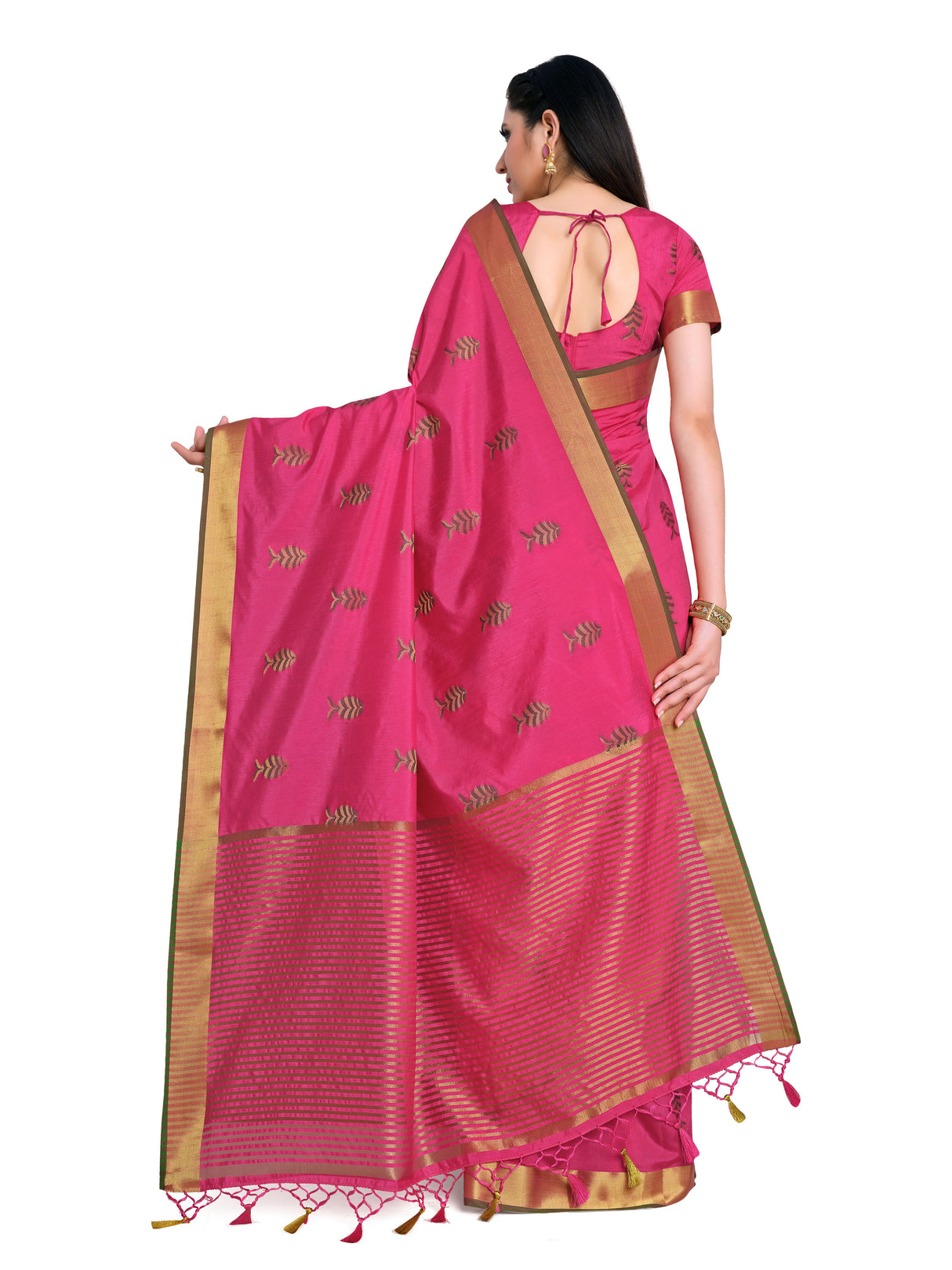 Mimosa Womens Art Silk Saree Kanjivaram style Strawberry Color