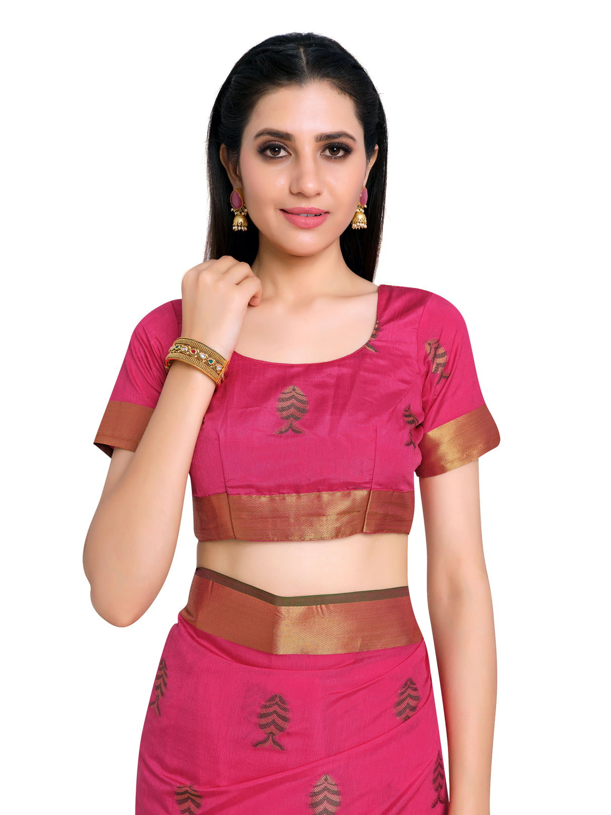 Mimosa Womens Art Silk Saree Kanjivaram style Strawberry Color