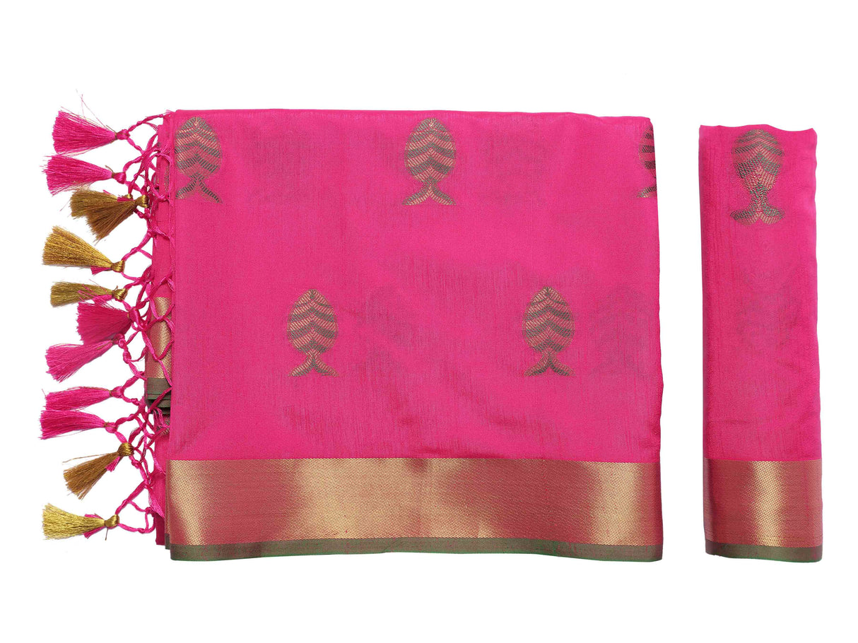 Mimosa Womens Art Silk Saree Kanjivaram style Strawberry Color