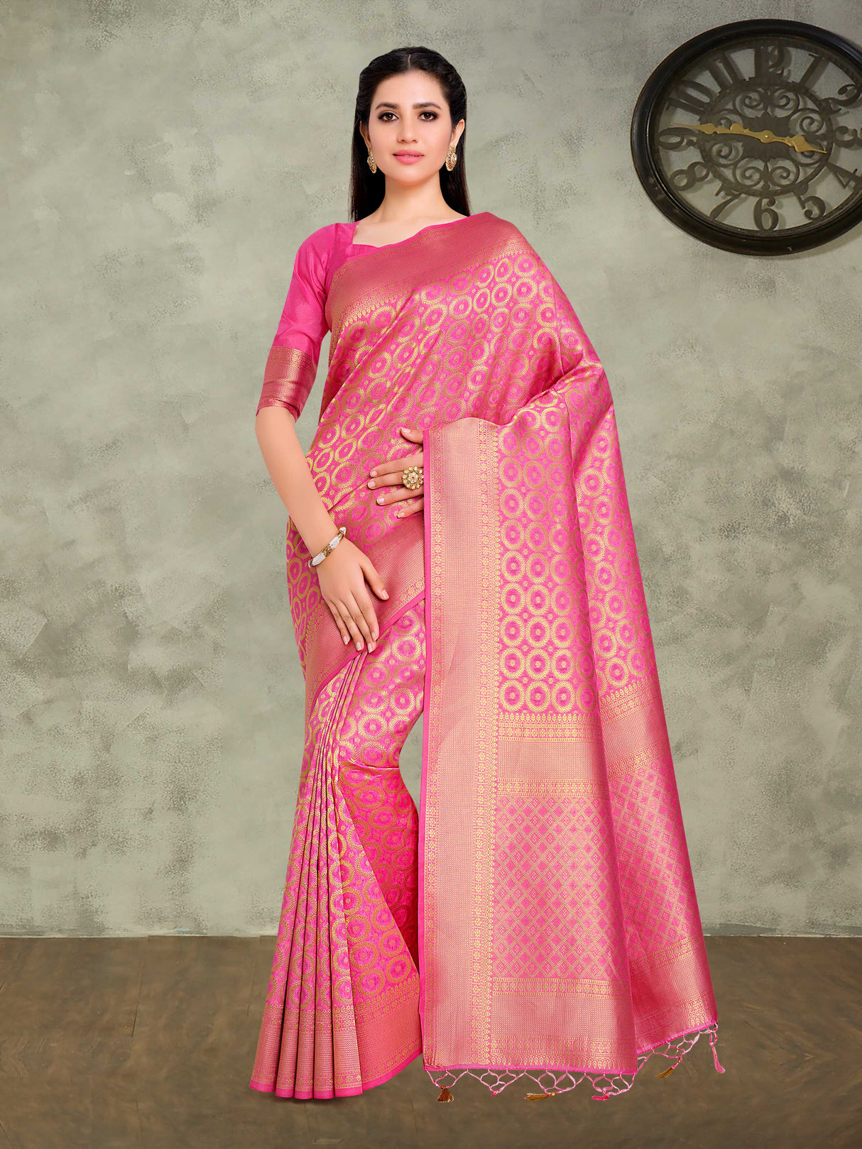 Mimosa Womens Art Silk Saree Kanjivaram Strawberry Color