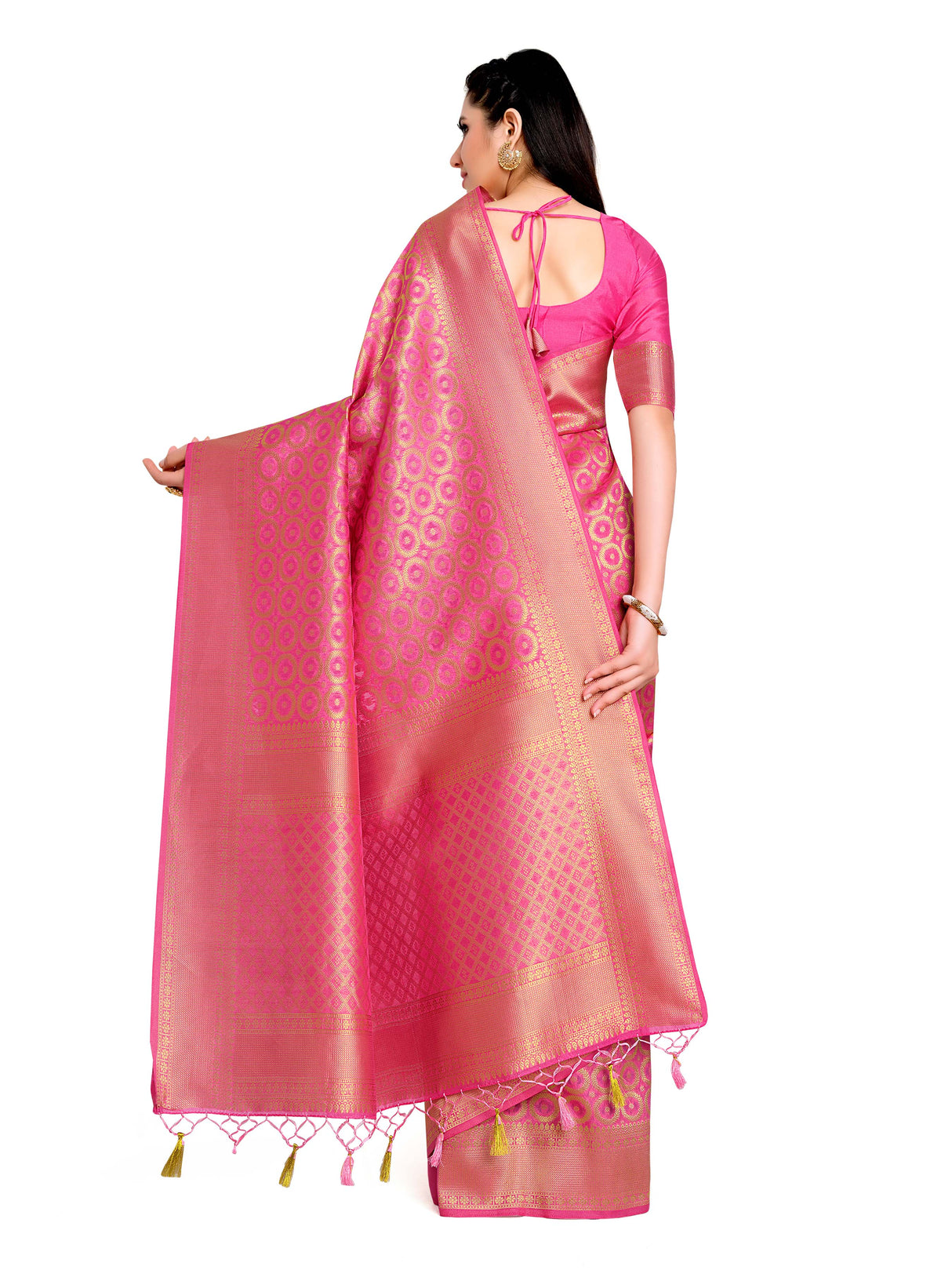 Mimosa Womens Art Silk Saree Kanjivaram Strawberry Color