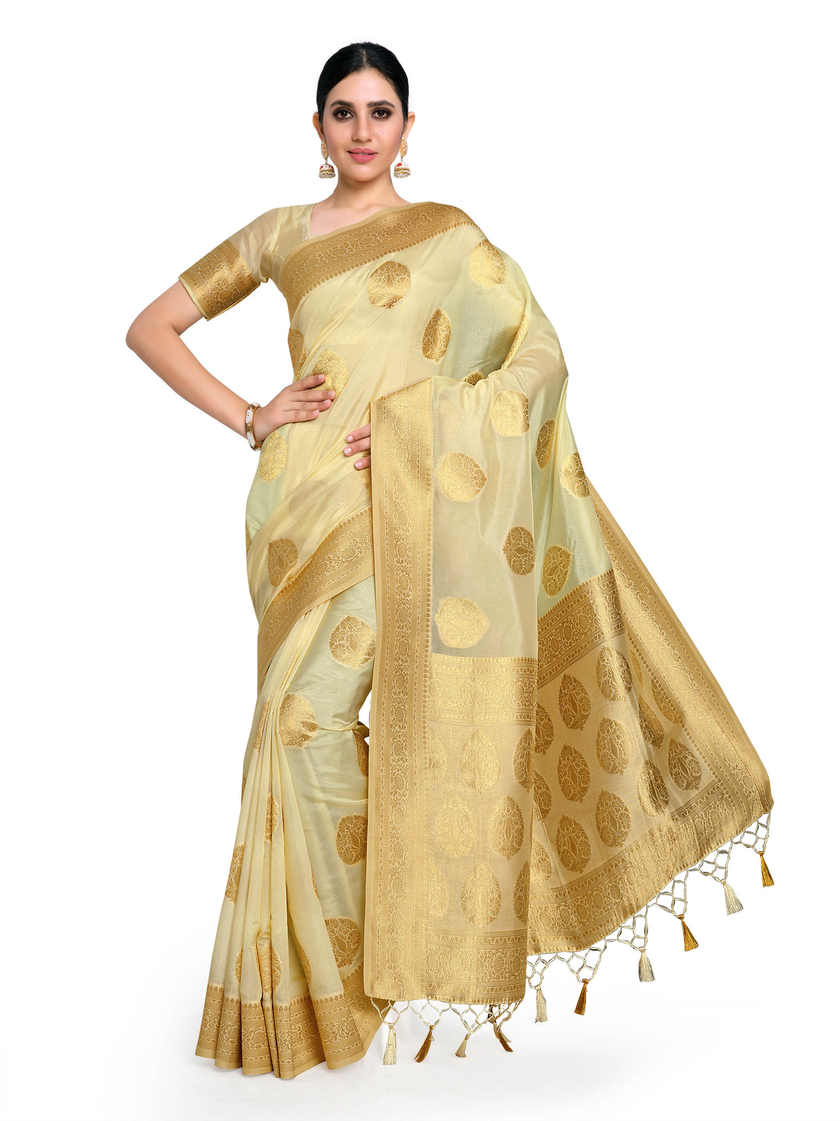 Mimosa Womens Art Silk Saree Kanjivaram Halfwhite Color