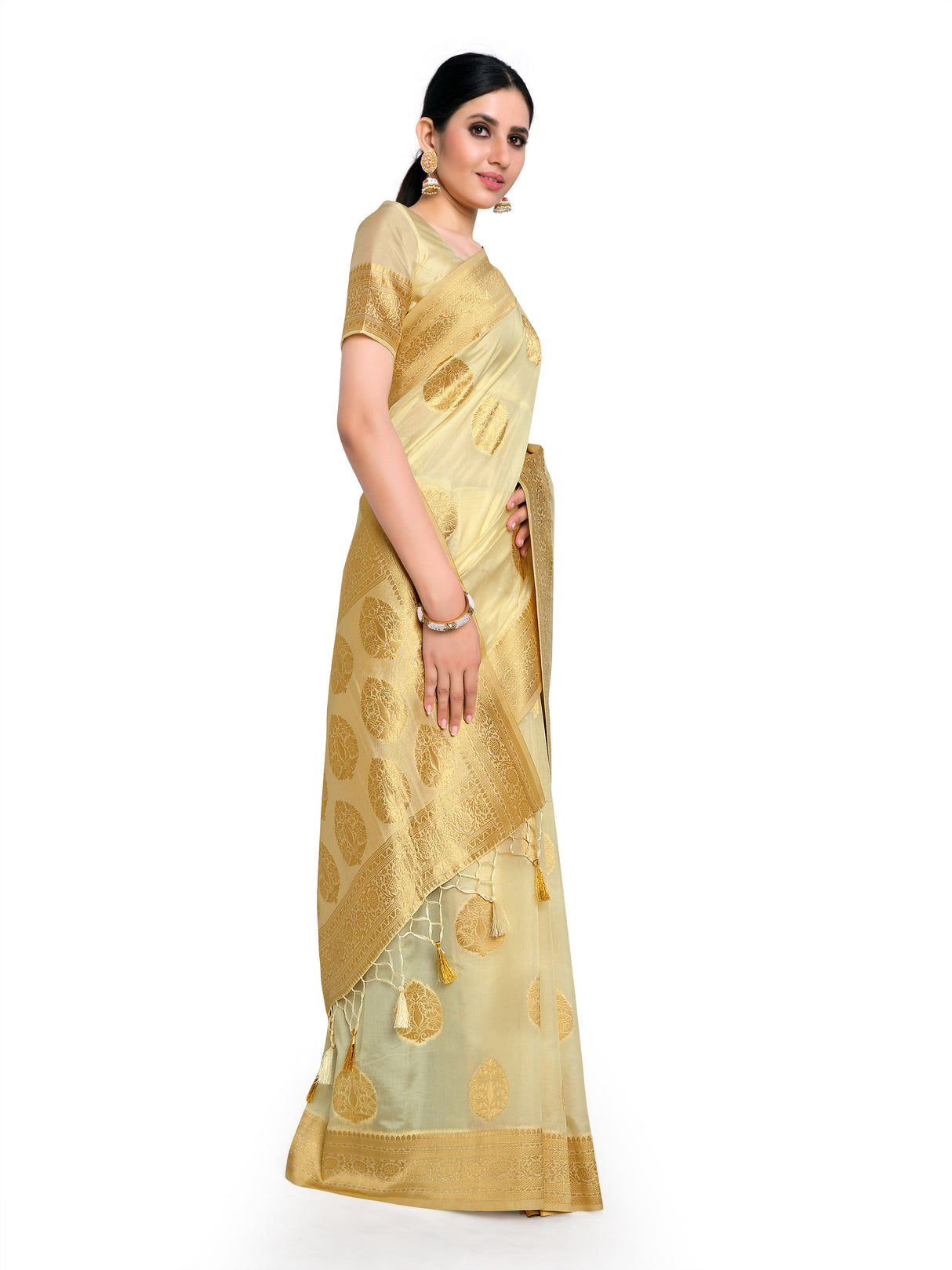 Mimosa Womens Art Silk Saree Kanjivaram Halfwhite Color