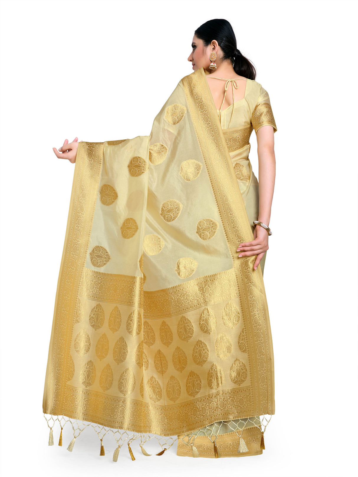 Mimosa Womens Art Silk Saree Kanjivaram Halfwhite Color