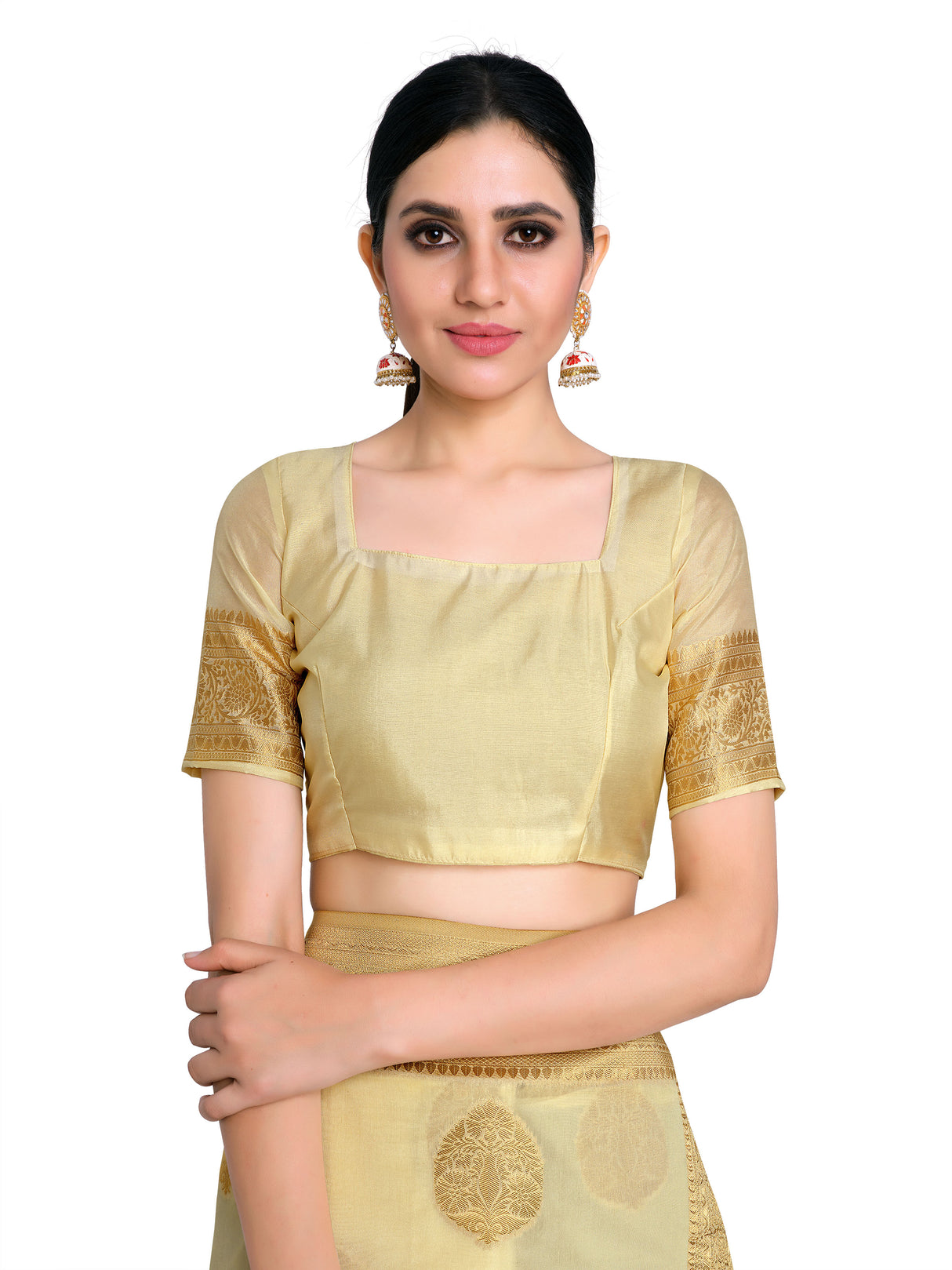 Mimosa Womens Art Silk Saree Kanjivaram Halfwhite Color