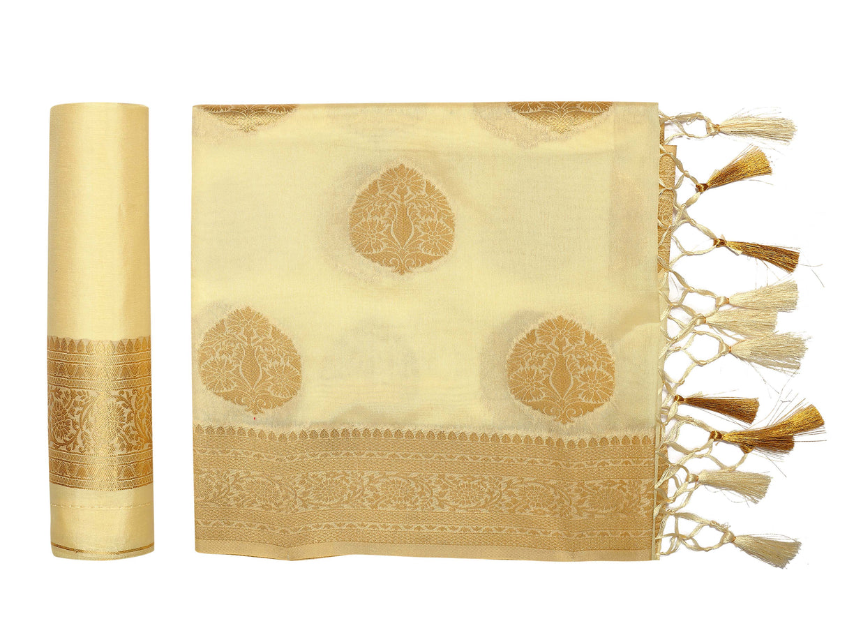 Mimosa Womens Art Silk Saree Kanjivaram Halfwhite Color