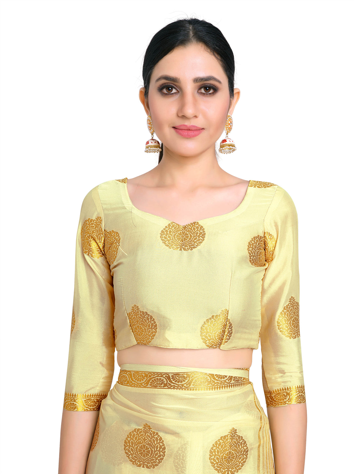 Mimosa Womens Crepe Saree Mysore Silk Cream Color