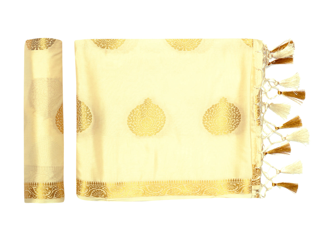 Mimosa Womens Crepe Saree Mysore Silk Cream Color