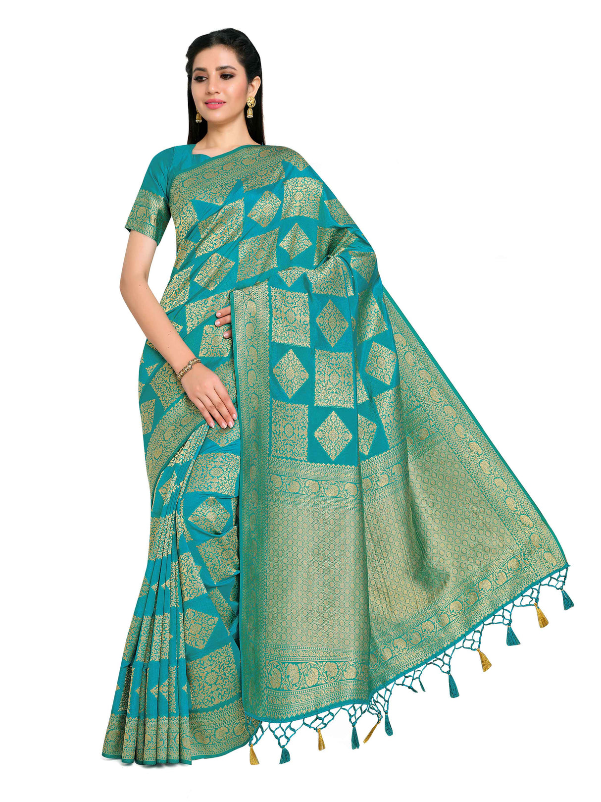 Mimosa Womens Art Silk Saree Kanjivaram Saffire Color