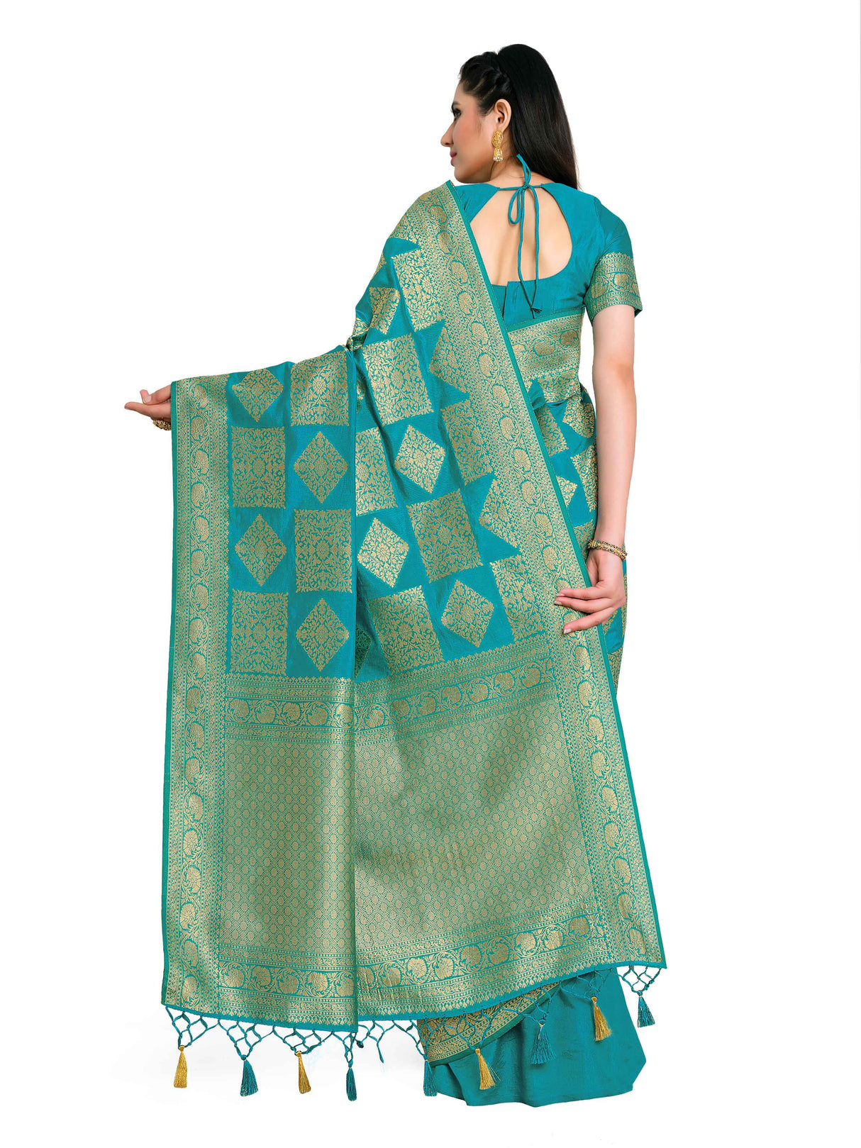 Mimosa Womens Art Silk Saree Kanjivaram Saffire Color