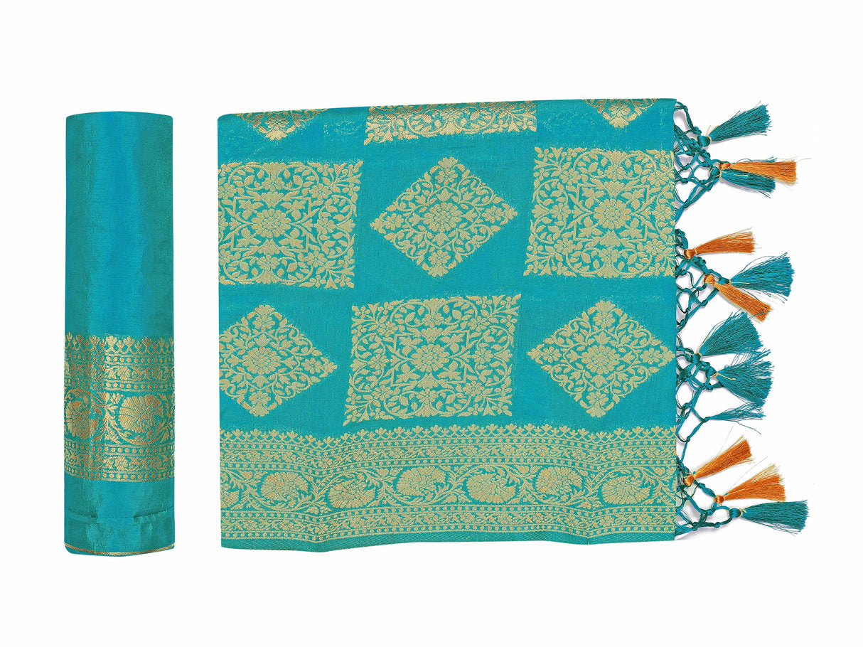 Mimosa Womens Art Silk Saree Kanjivaram Saffire Color