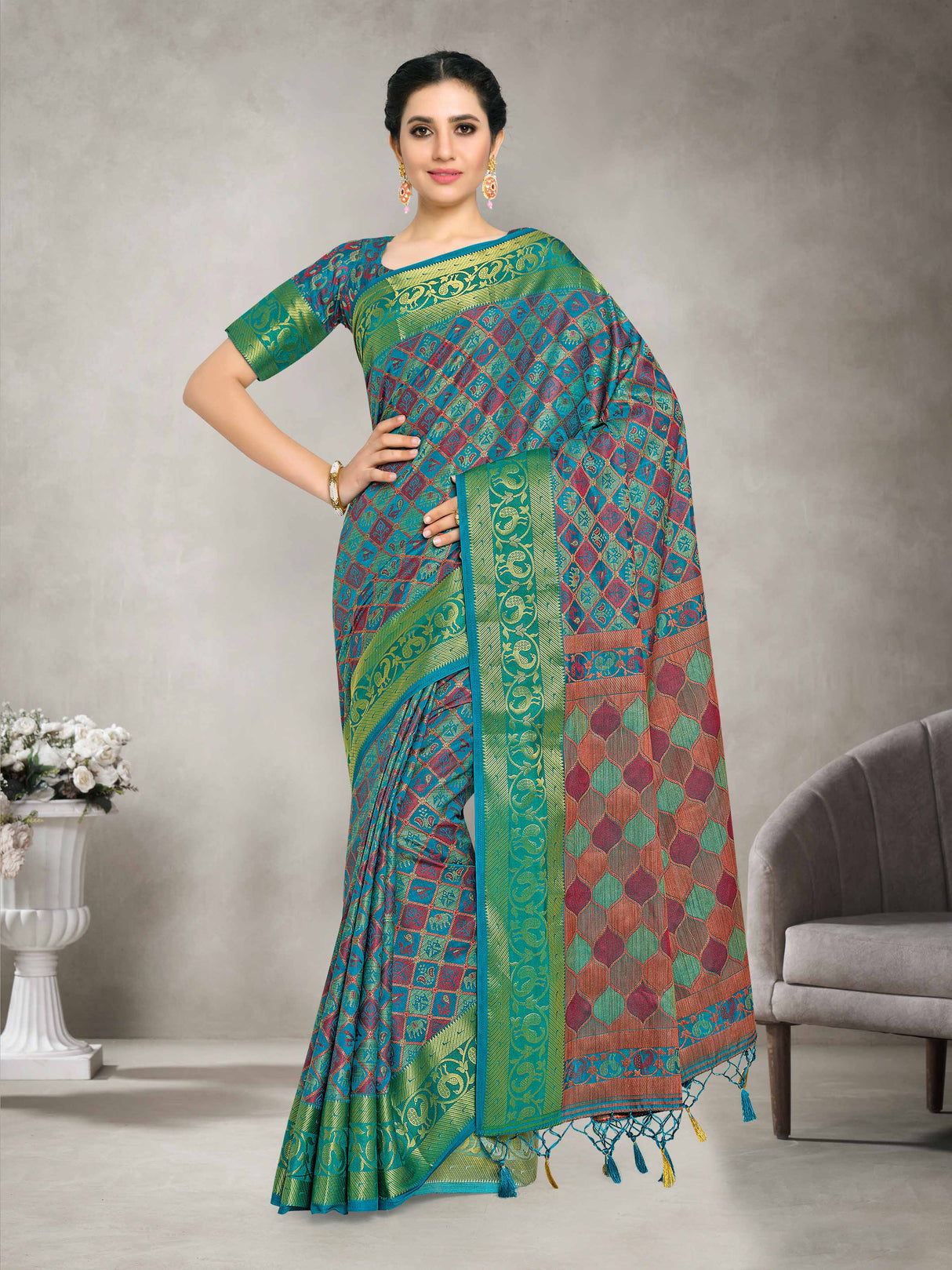 Mimosa Womens Art Silk Saree Patola Saffire Color