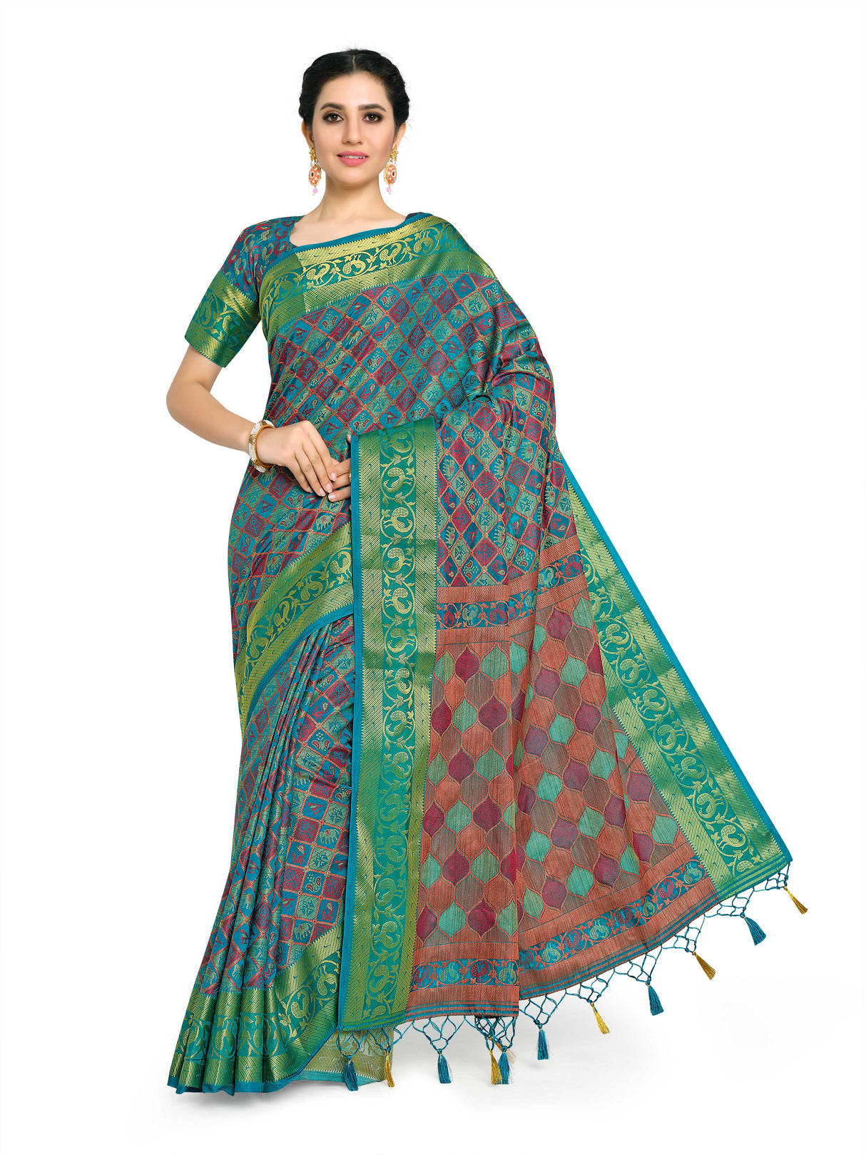 Mimosa Womens Art Silk Saree Patola Saffire Color
