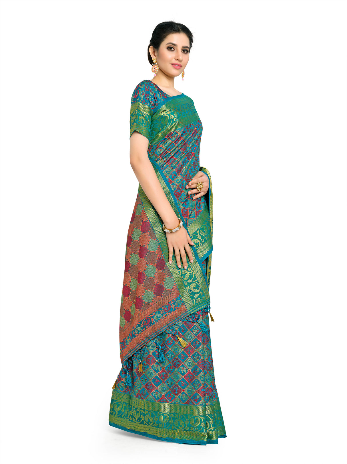 Mimosa Womens Art Silk Saree Patola Saffire Color