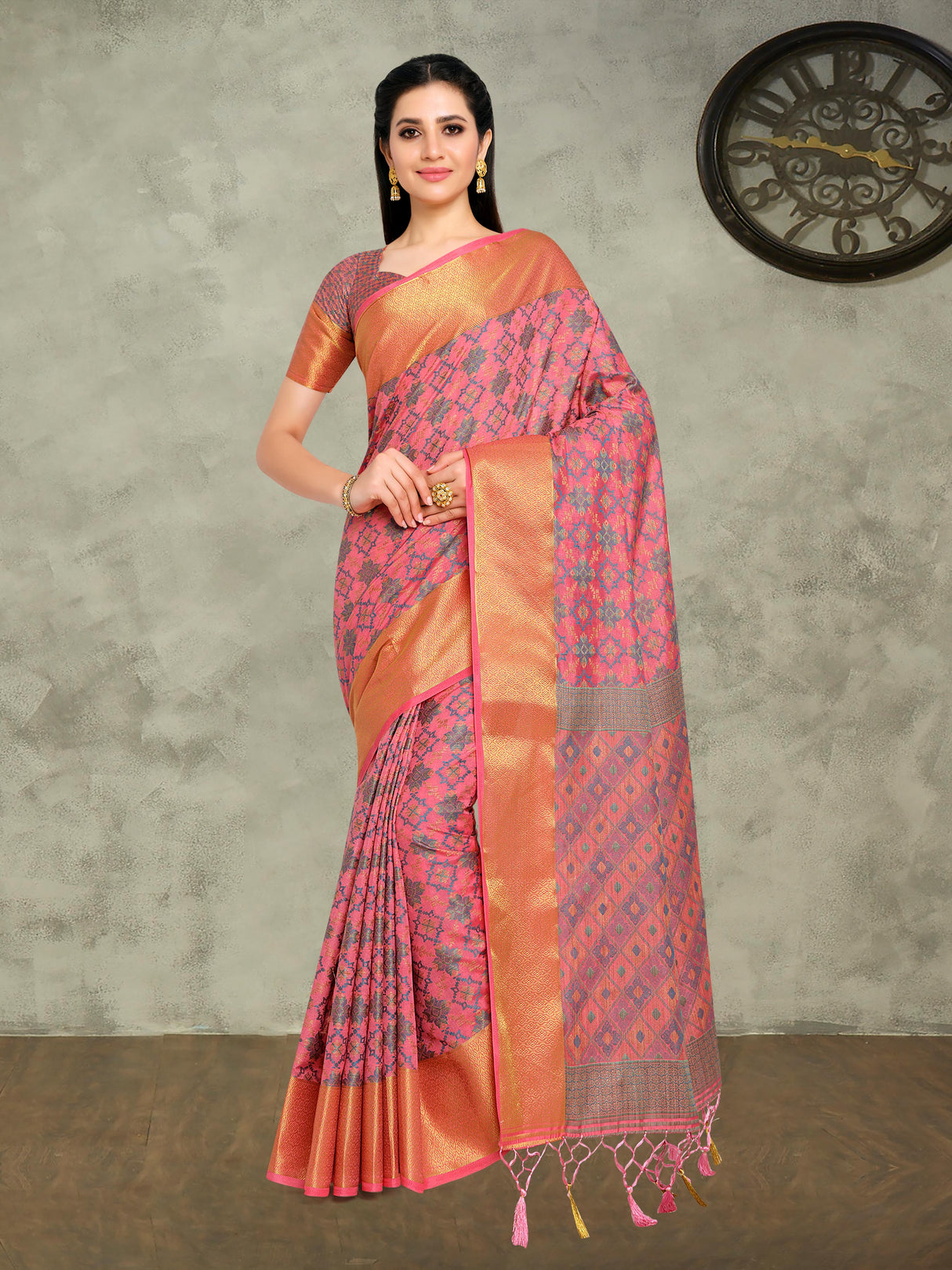 Mimosa Womens Art Silk Saree Patola Gajjari Color