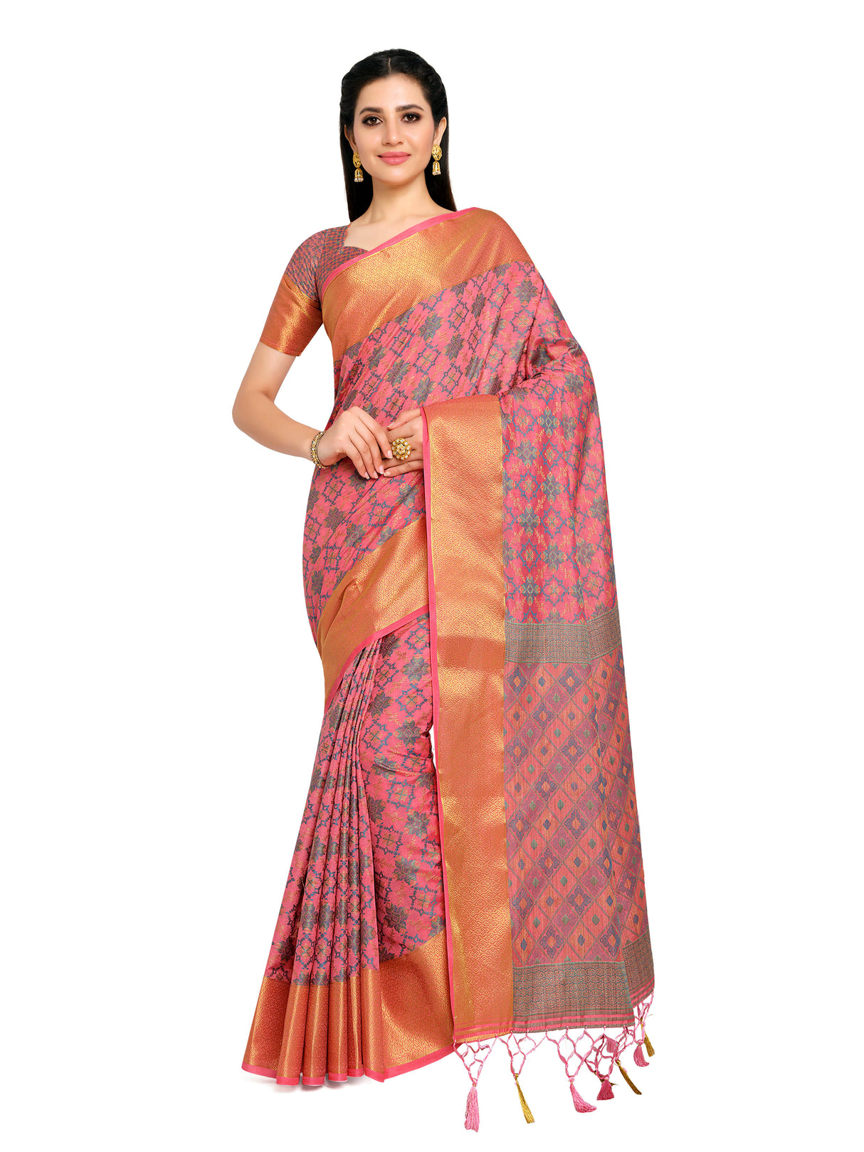 Mimosa Womens Art Silk Saree Patola Gajjari Color