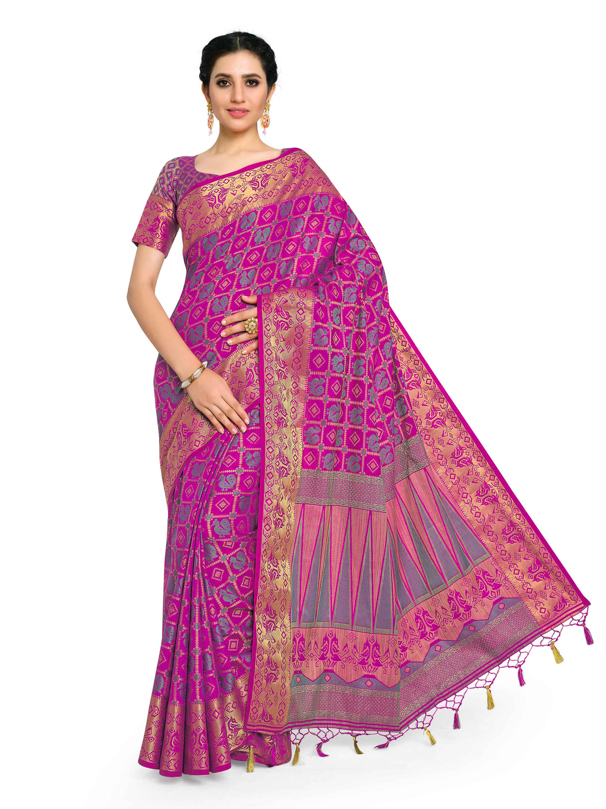 Mimosa Womens Art Silk Saree Patola Rani Color