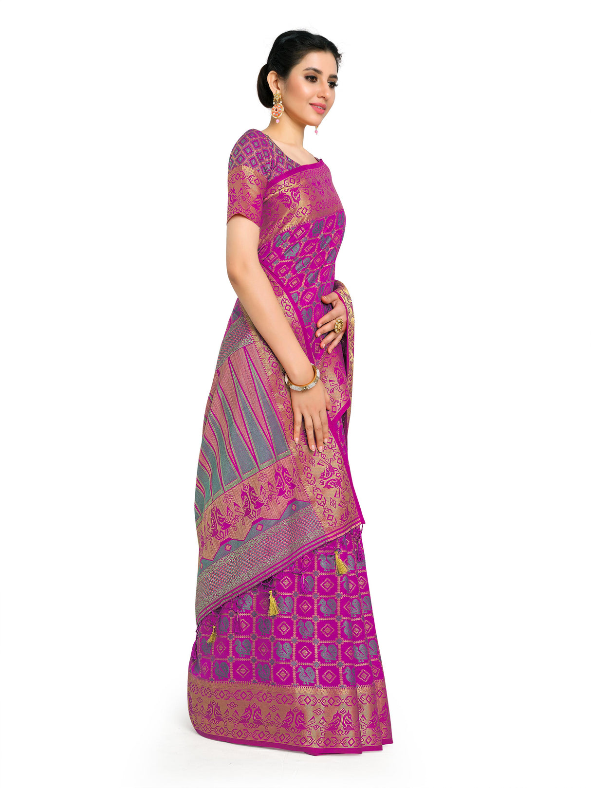 Mimosa Womens Art Silk Saree Patola Rani Color