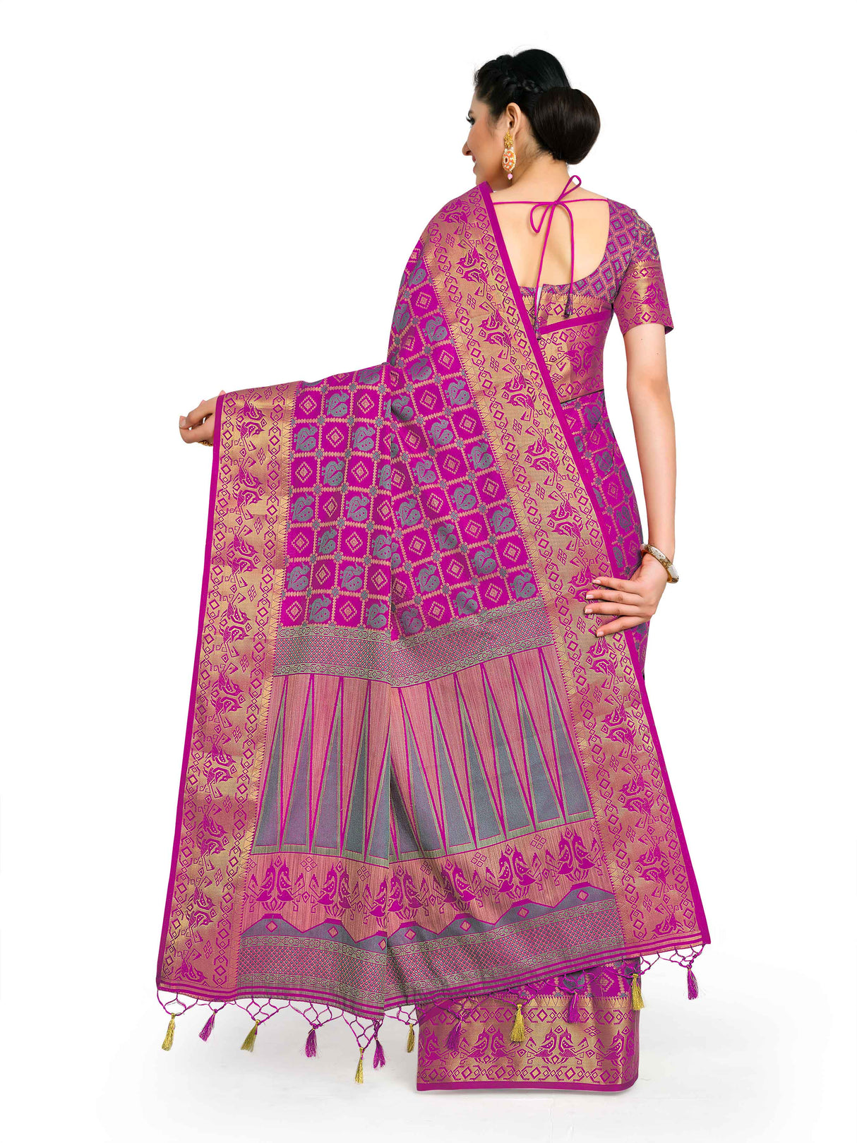 Mimosa Womens Art Silk Saree Patola Rani Color