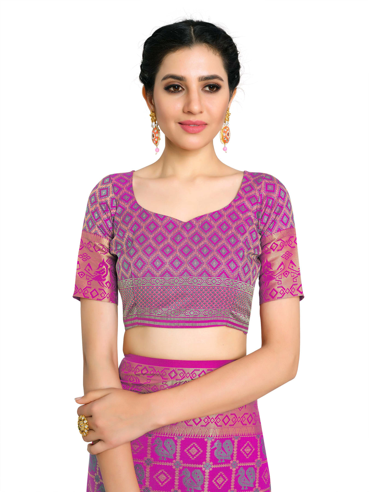 Mimosa Womens Art Silk Saree Patola Rani Color