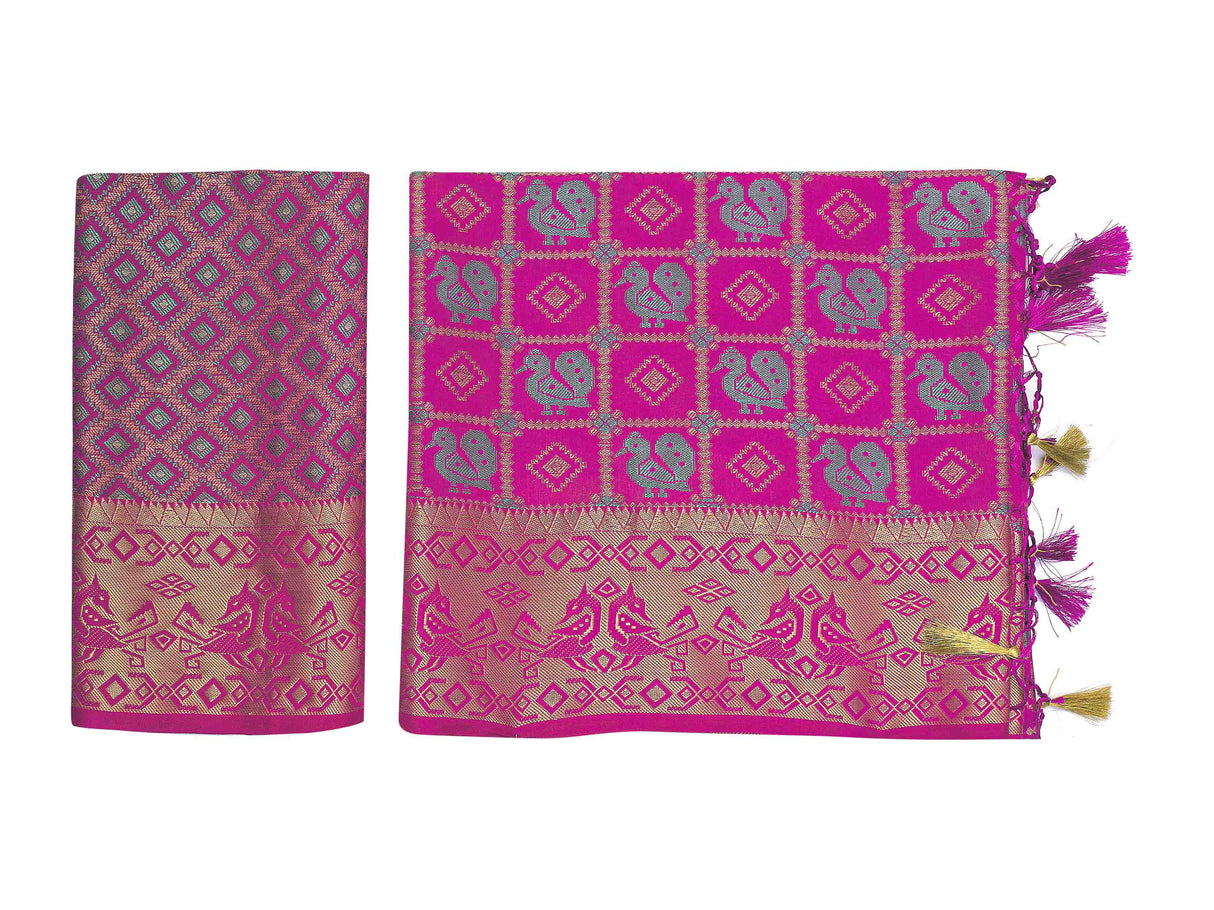 Mimosa Womens Art Silk Saree Patola Rani Color